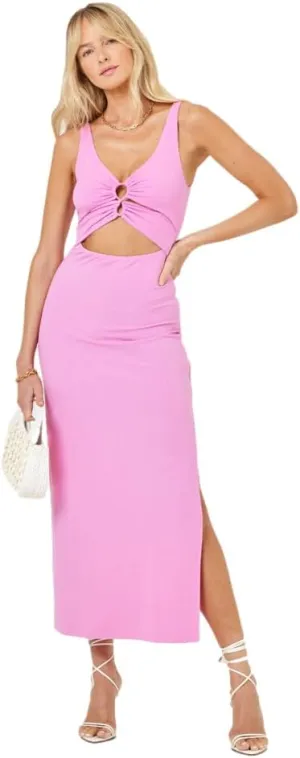 L*Space Camille Dress for Women, Fitted Ribbed Maxi, Ankle Length with Side Slit, Chic Dress for Vacation & Special Occasions