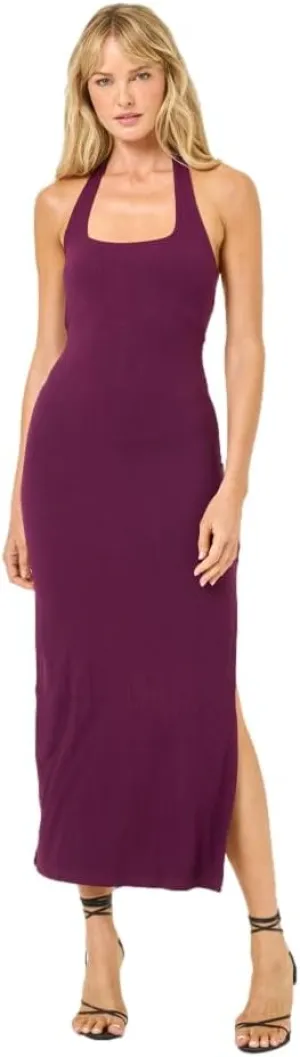 L*Space London Dress for Women, Fitted Ribbed Dress, Halter Top & Open Back, Chic Dress for Vacation & Special Occasions, Merlot, XL