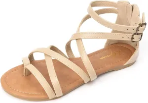 Luffymomo Women's Gladiator Strap Sandals Flat Fisherman Thong Cross Strappy Sandals