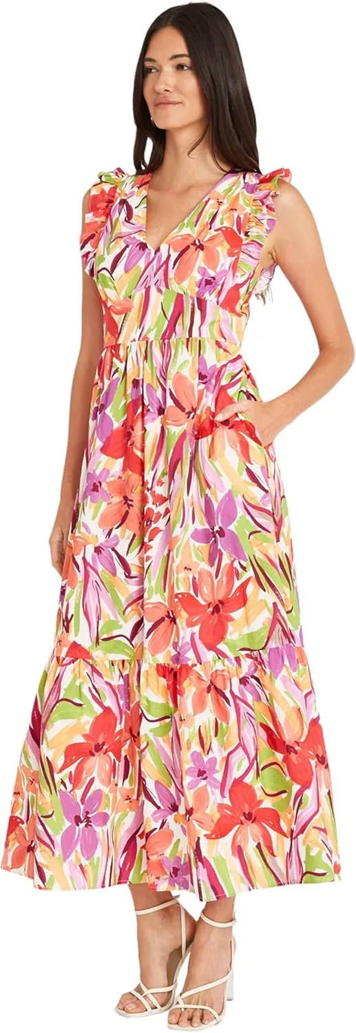 Maggy London Cocktail V-Neck, Ruffle, Pockets Maxi | Summer Dresses for Women