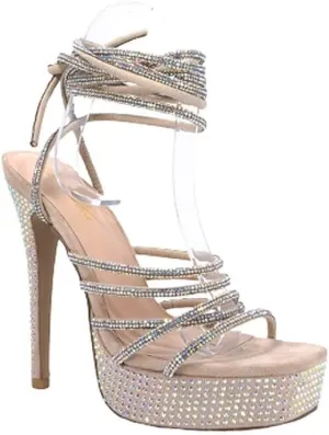 Mata Shoes Women's Lace Up Platform Heels Rhinestone Stiletto High Heel Sandals