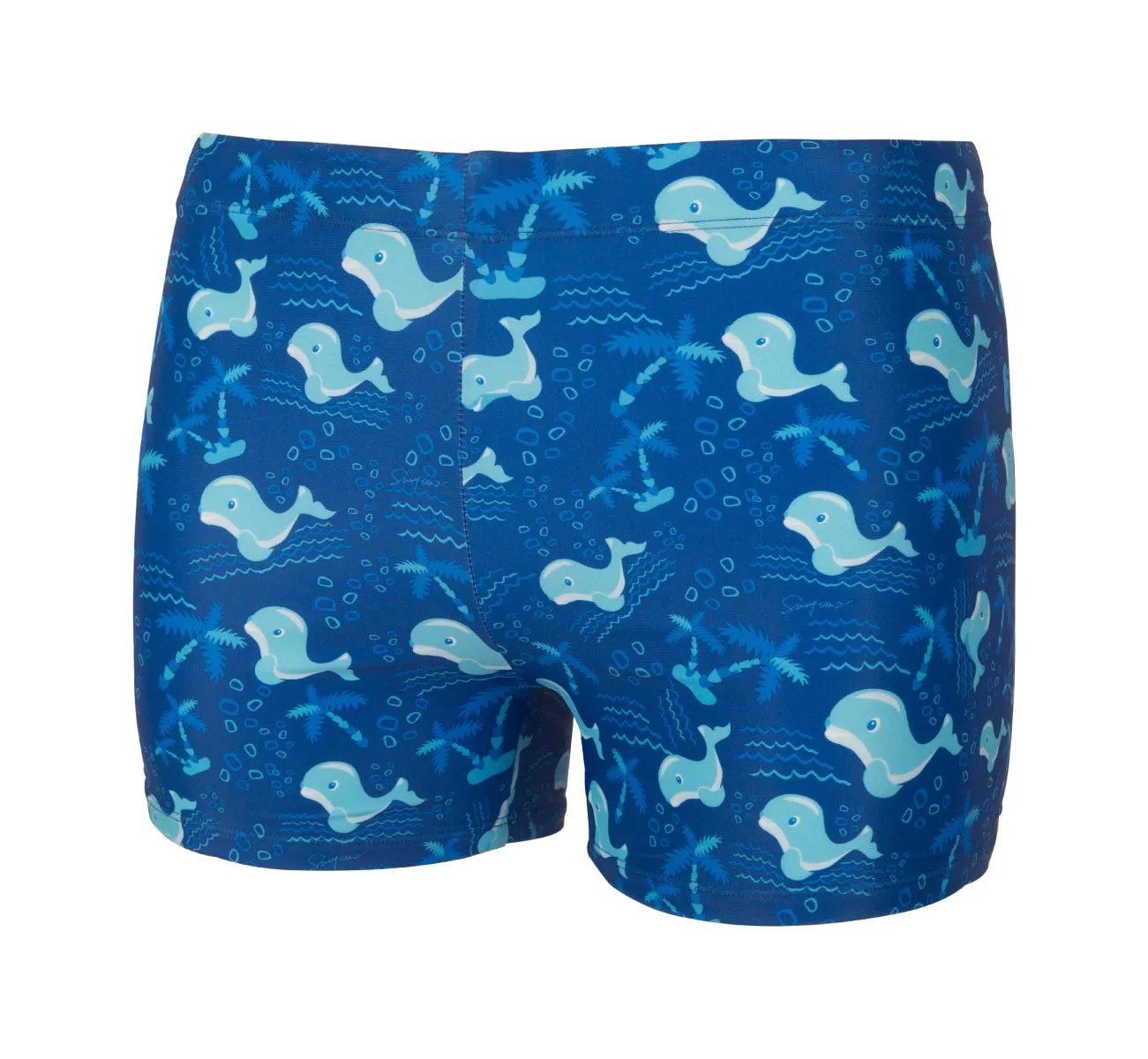 Men's 7" Whale Print Square Leg Splice Swimsuit