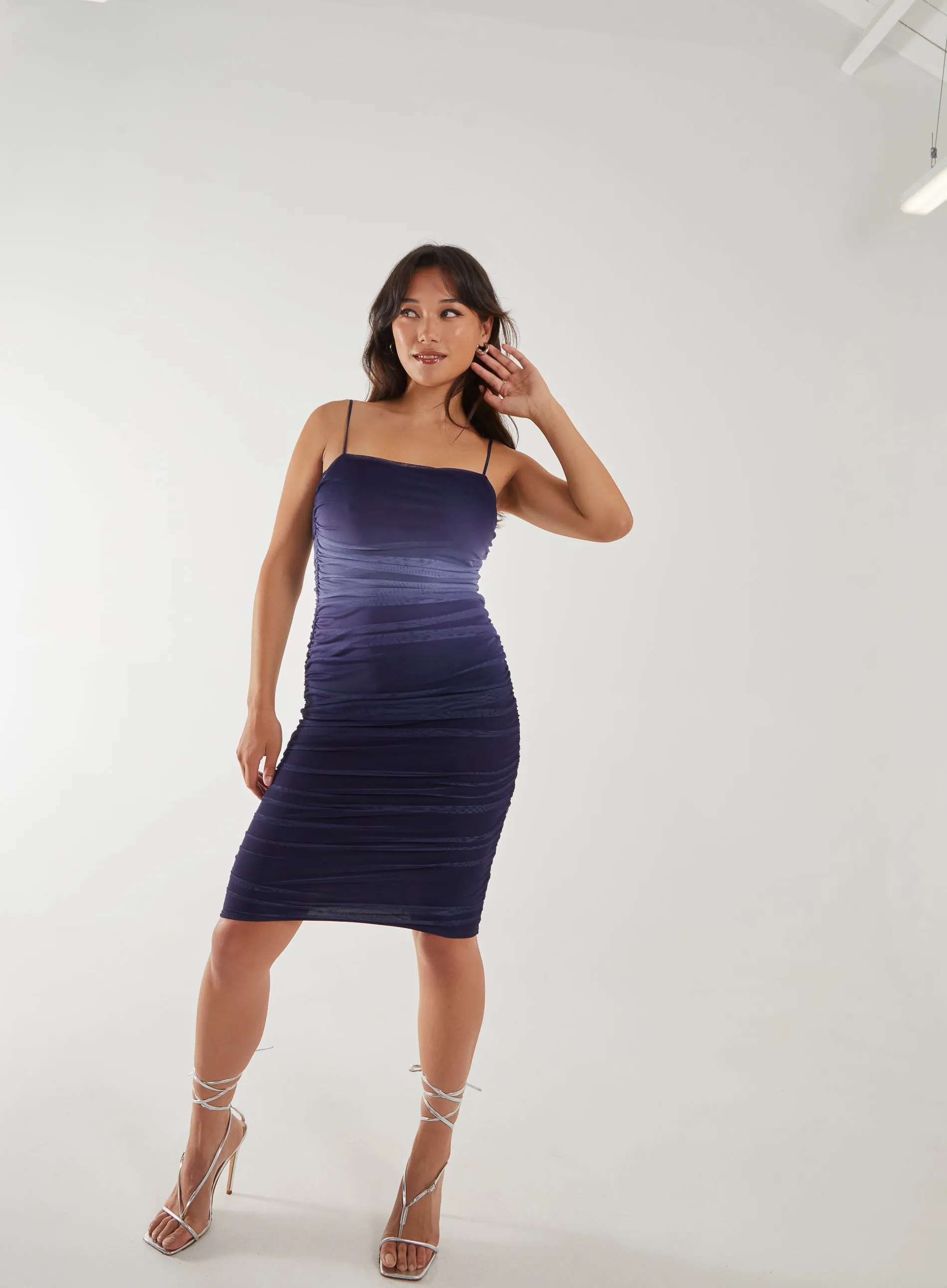 Mesh Ombre Midi Strappy Dress
