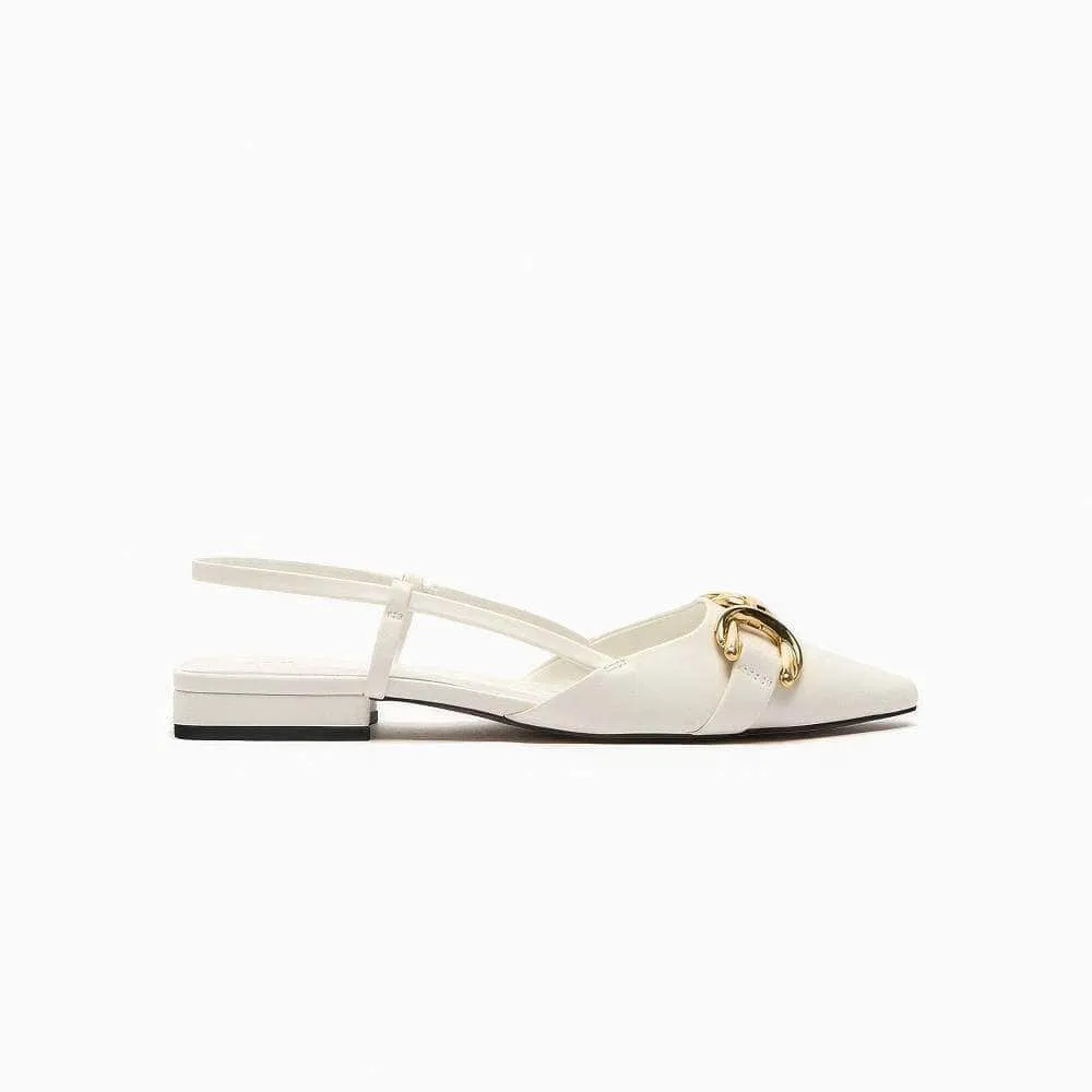 Metal Buckle Deco Slingback Kitten Heels Flat Mules