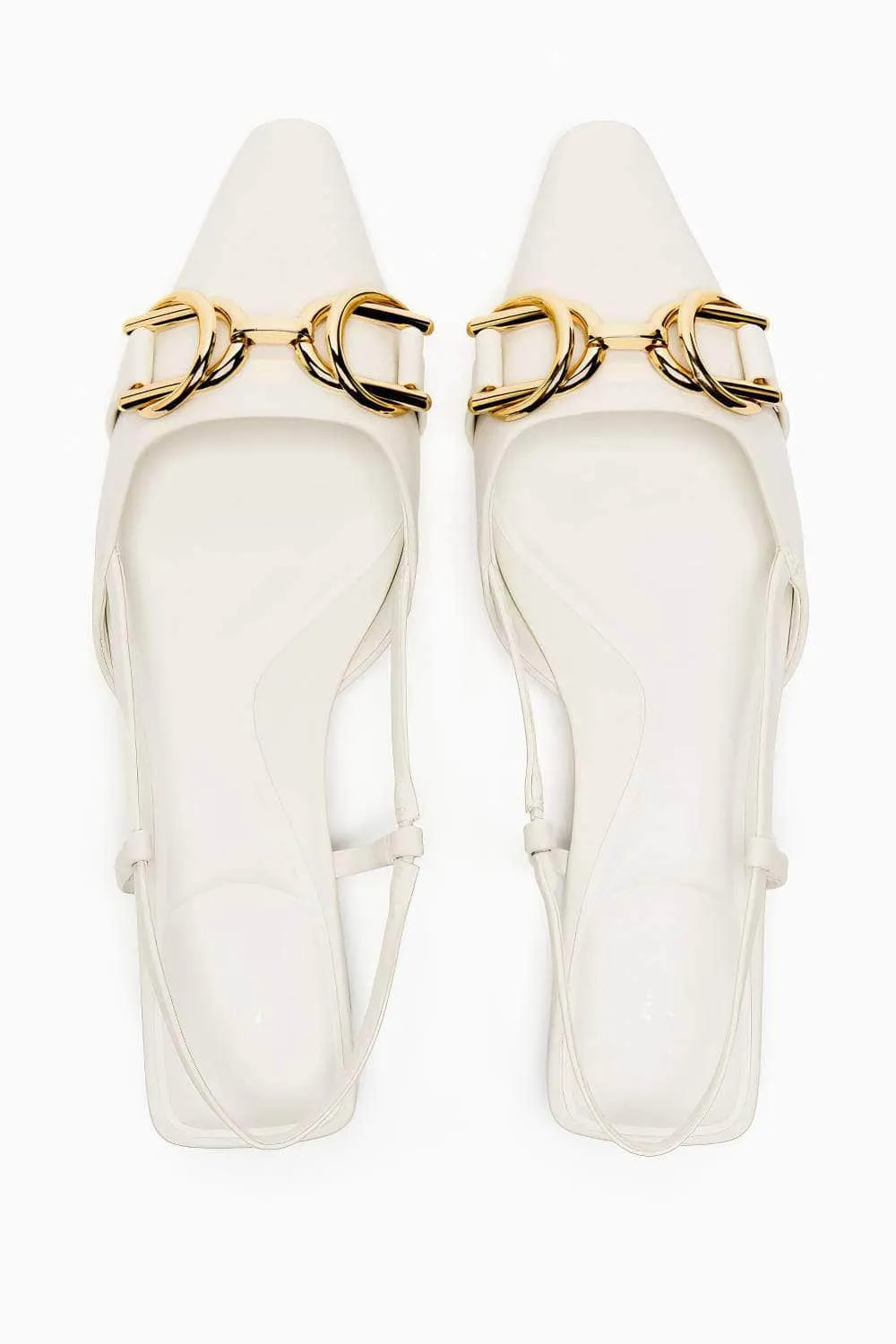 Metal Buckle Deco Slingback Kitten Heels Flat Mules