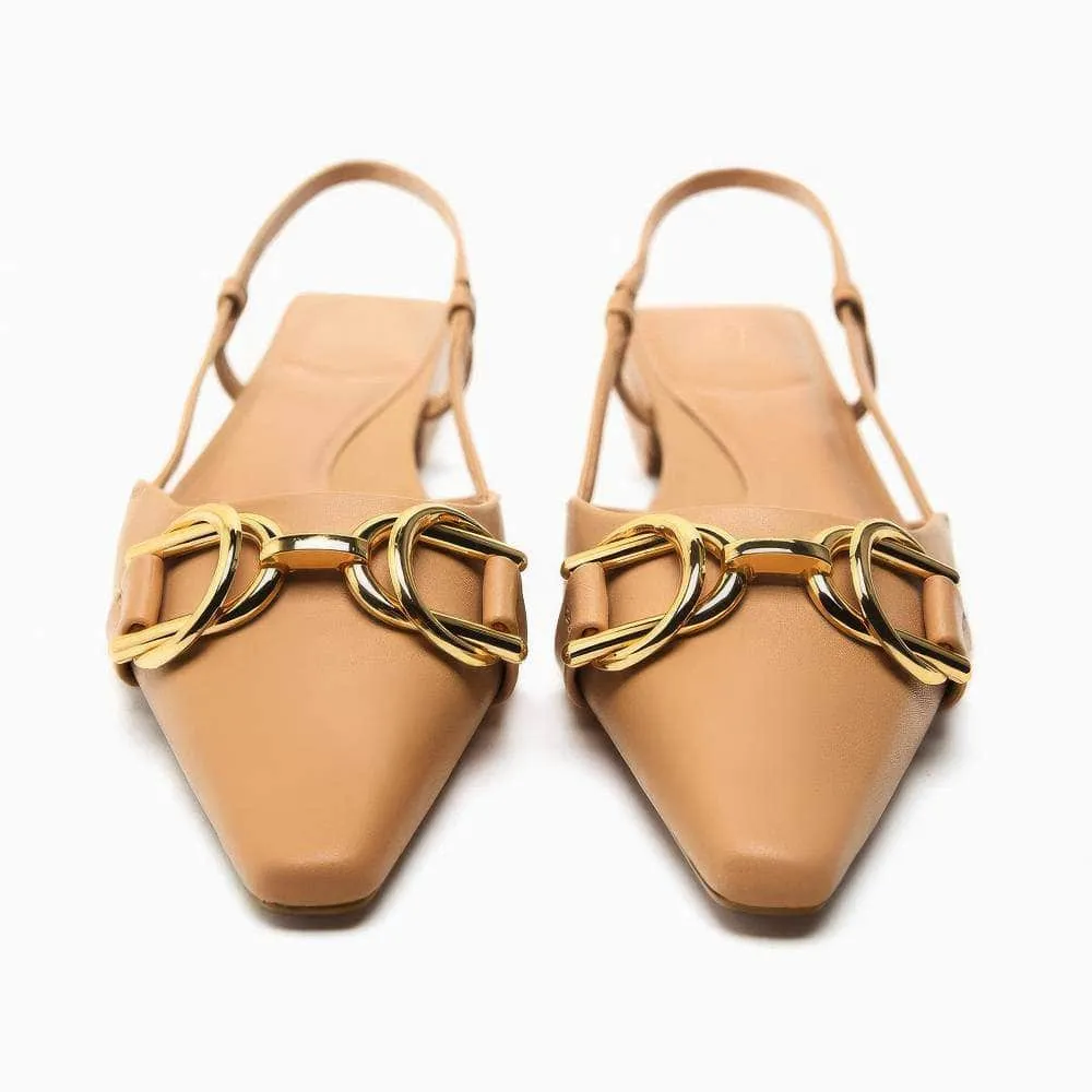 Metal Buckle Deco Slingback Kitten Heels Flat Mules