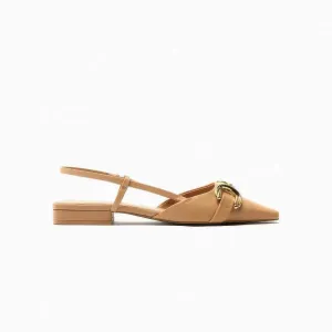 Metal Buckle Deco Slingback Kitten Heels Flat Mules