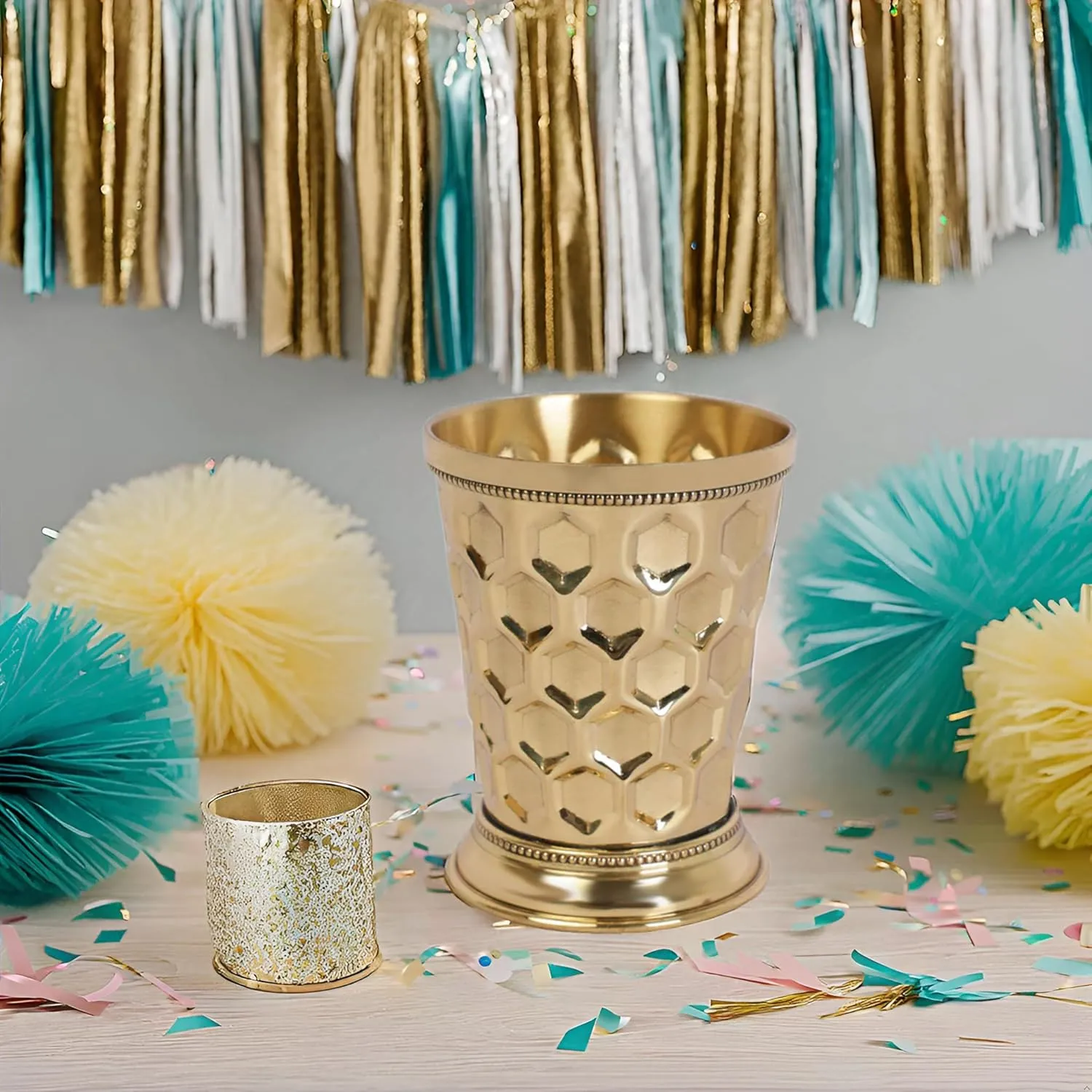 Mint Julep Cups For Bourbon Cocktail Moscow Mule Classic Beaded Trim Border Made by Soild Brass Capacity-12 Ounce (Diamond, 1)