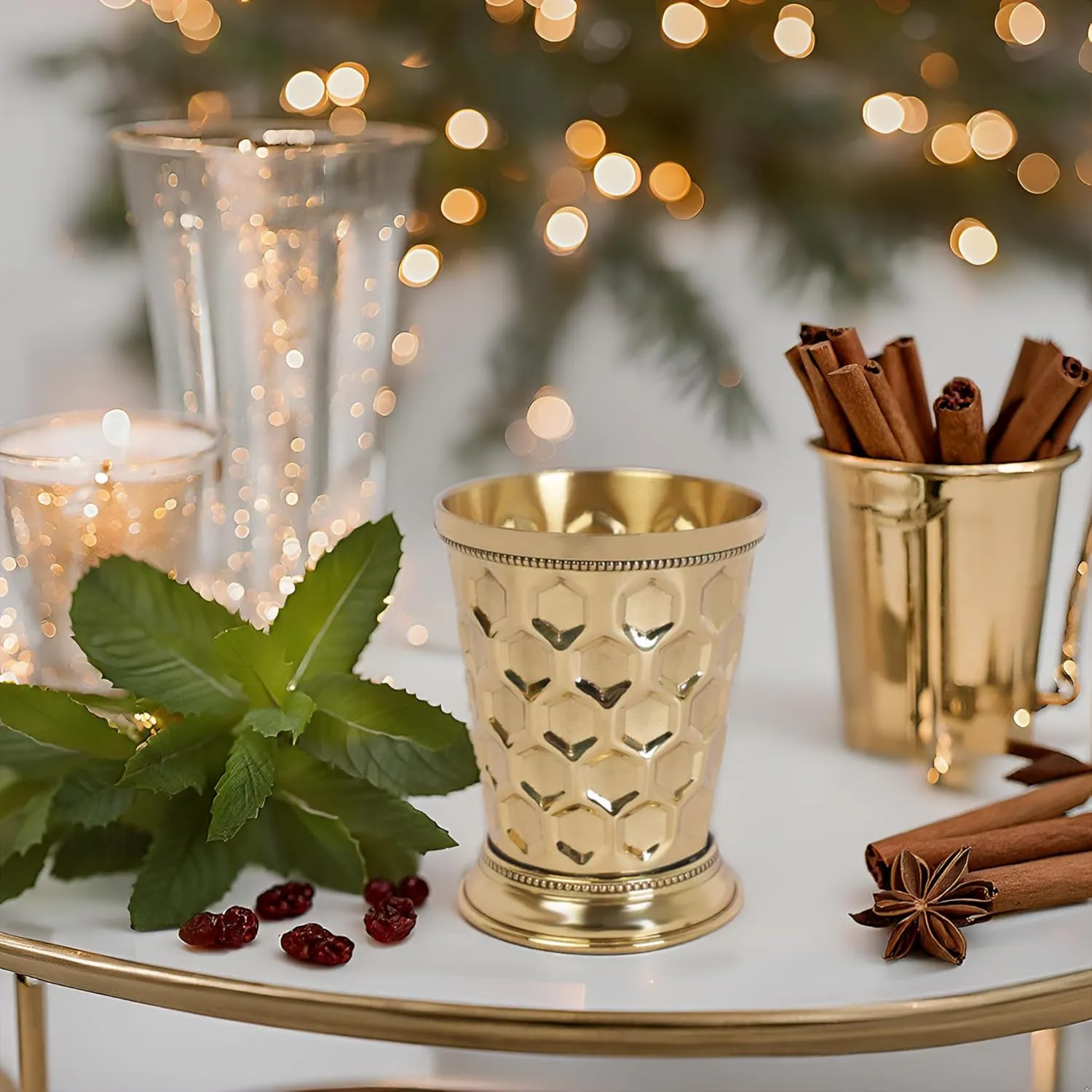 Mint Julep Cups For Bourbon Cocktail Moscow Mule Classic Beaded Trim Border Made by Soild Brass Capacity-12 Ounce (Diamond, 1)