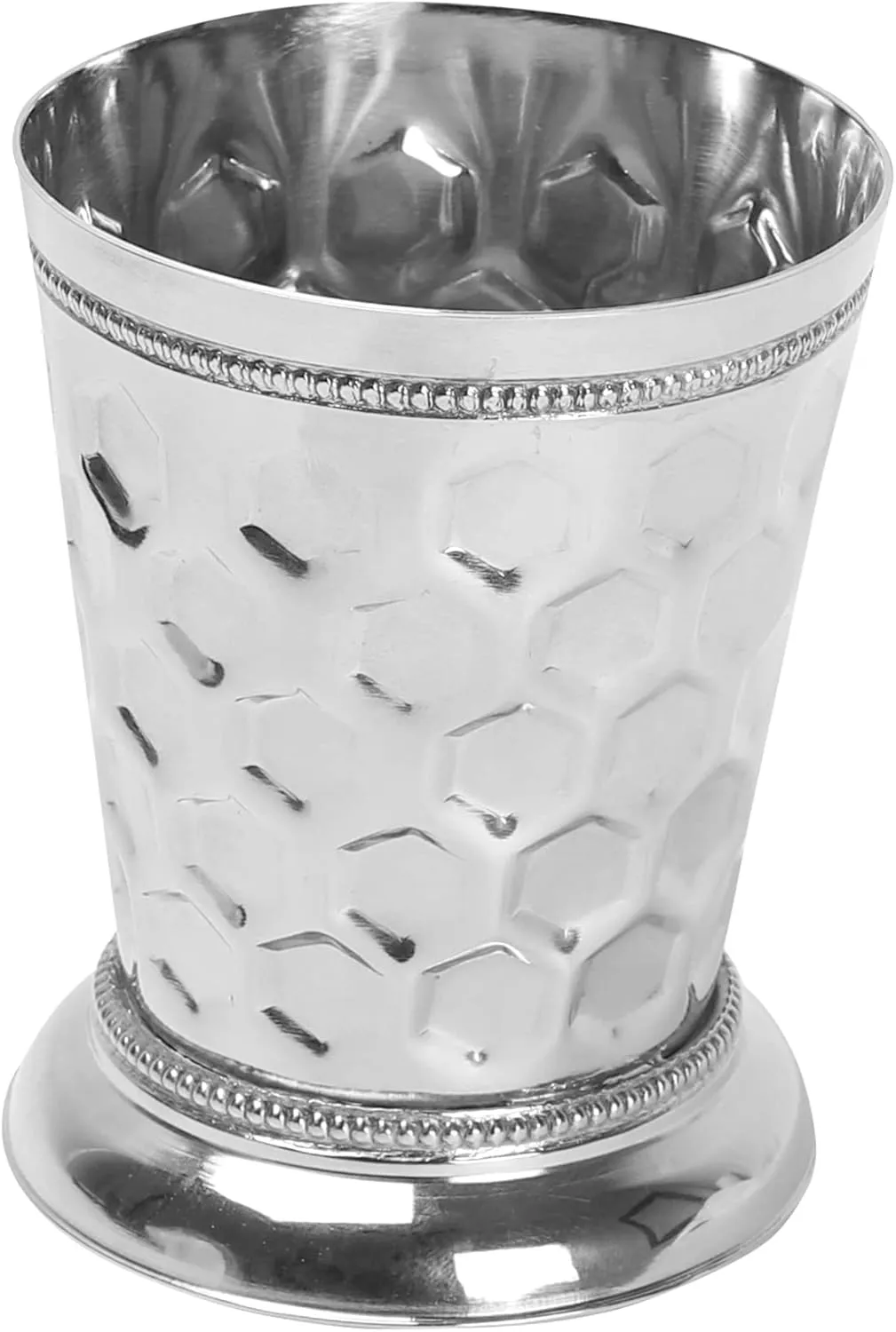 Mint Julep Cups For Bourbon Cocktail Moscow Mule Classic Beaded Trim Border Made by Soild Brass Capacity-12 Ounce (Silver, 1)