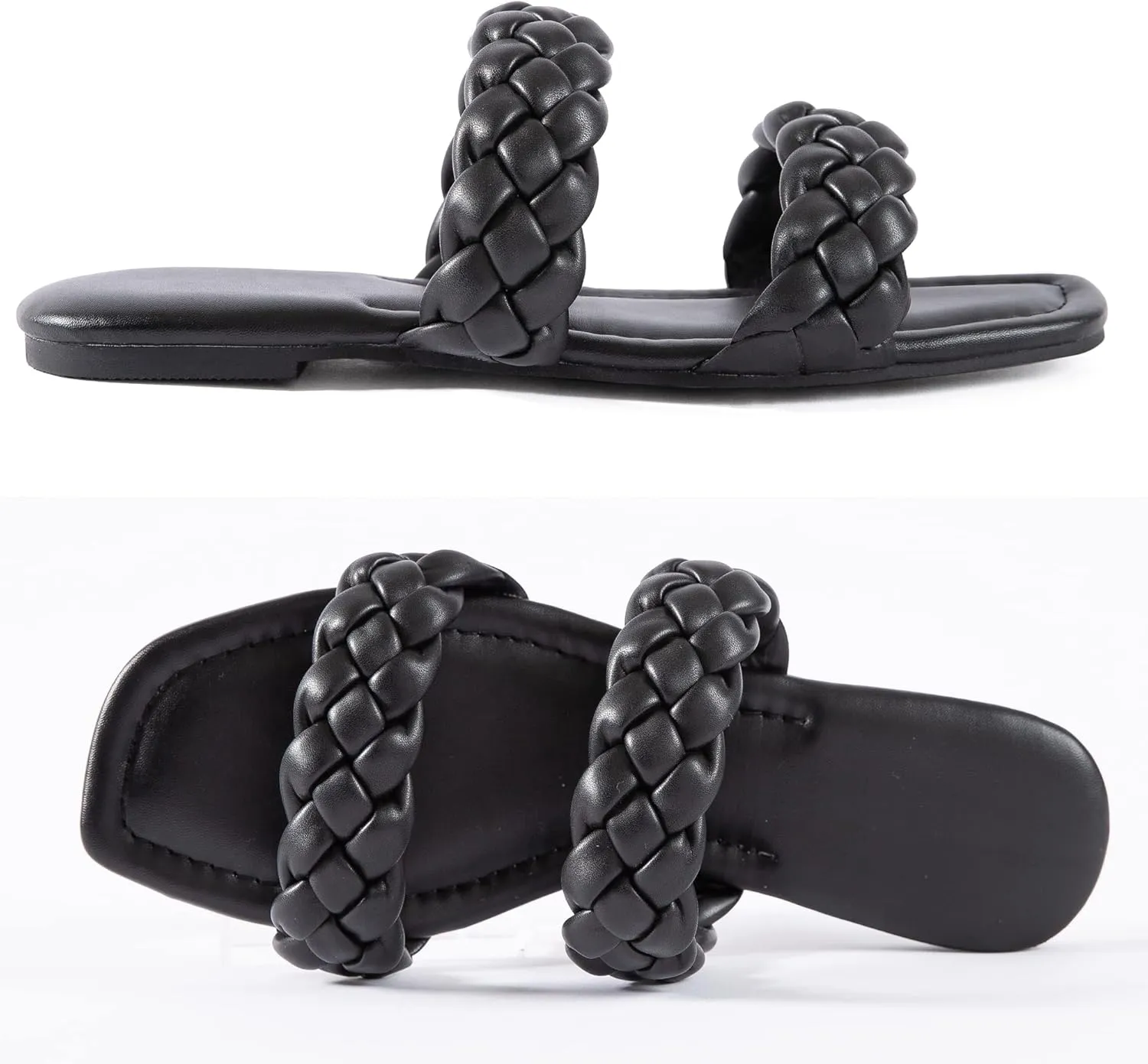 Mtzyoa Women's Sandals Casual Braided Dressy Summer Square Toe Quilted Flat Sandals