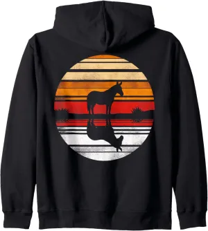 Mule Sunset Retro Style Safari Vintage 70s Zip Hoodie