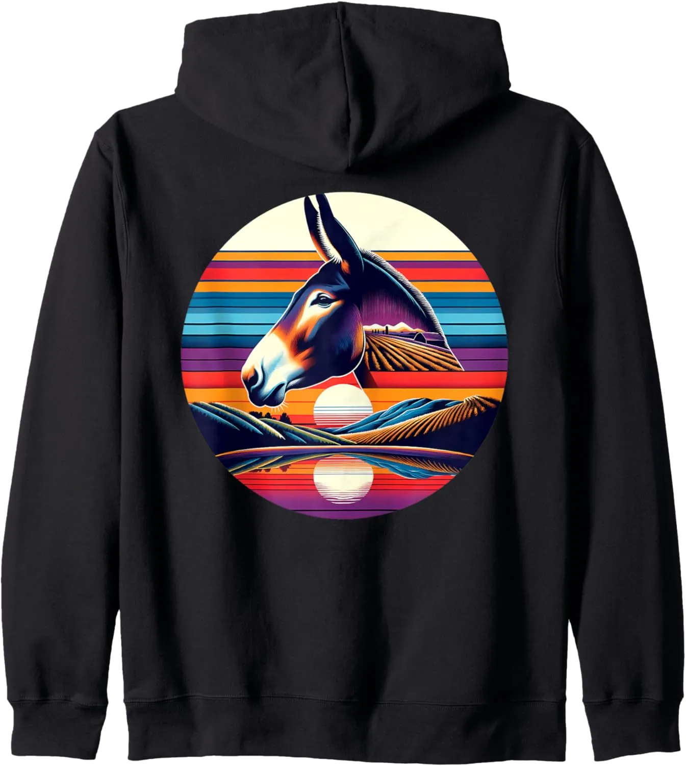 Mule Sunset Retro Style Safari Vintage 70s Zip Hoodie