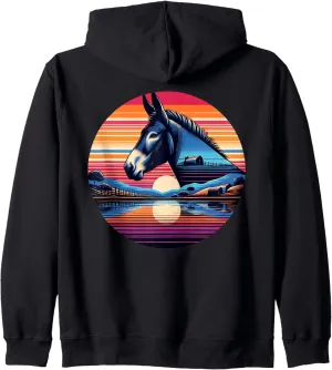 Mule Sunset Retro Style Safari Vintage 70s Zip Hoodie