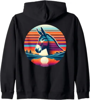 Mule Sunset Retro Style Safari Vintage 70s Zip Hoodie