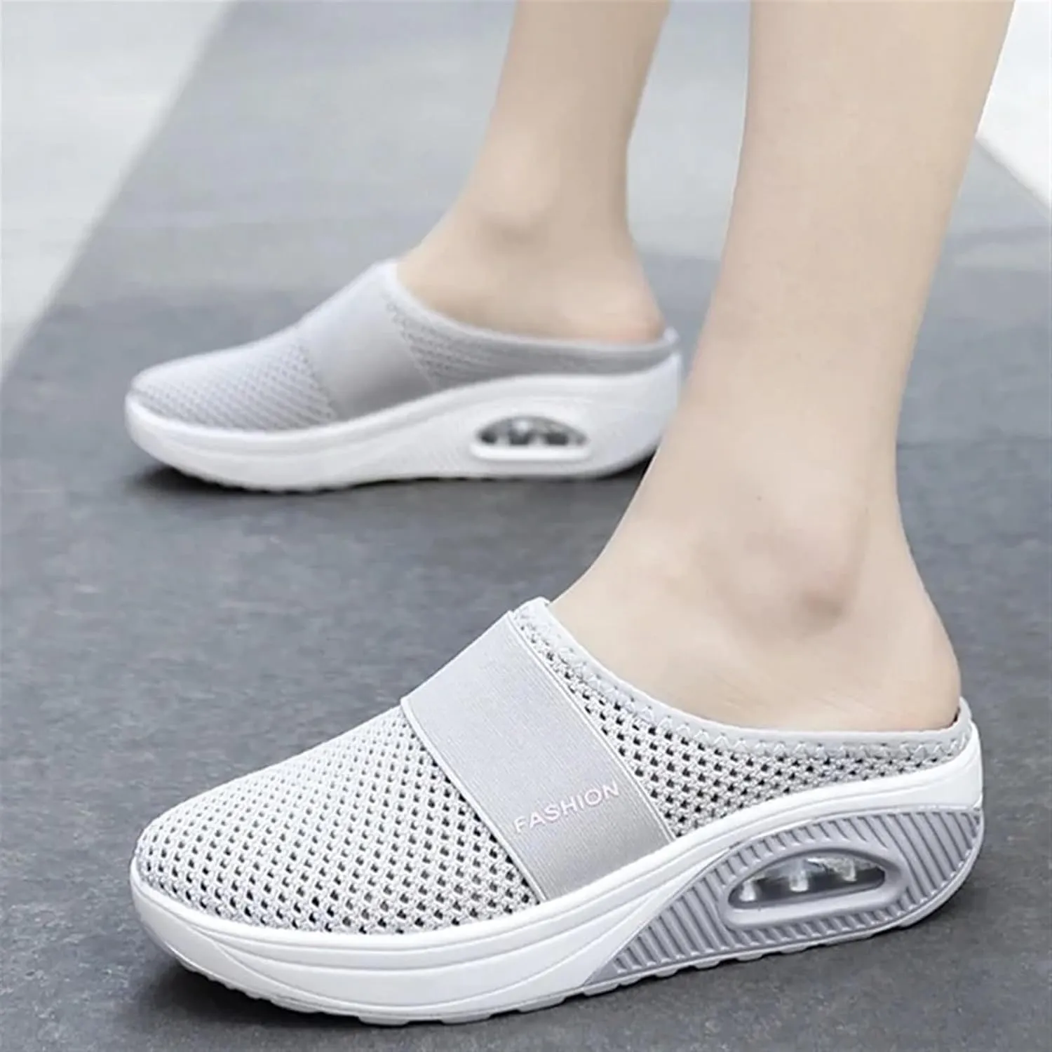 Mules Shoes for Women Backless Walking Sneakers Mesh Air Cushion Orthopedic Diabetic Shoes Backless Breathable Arch Support Sandals Outdoor Slippers Wide Width Clogs