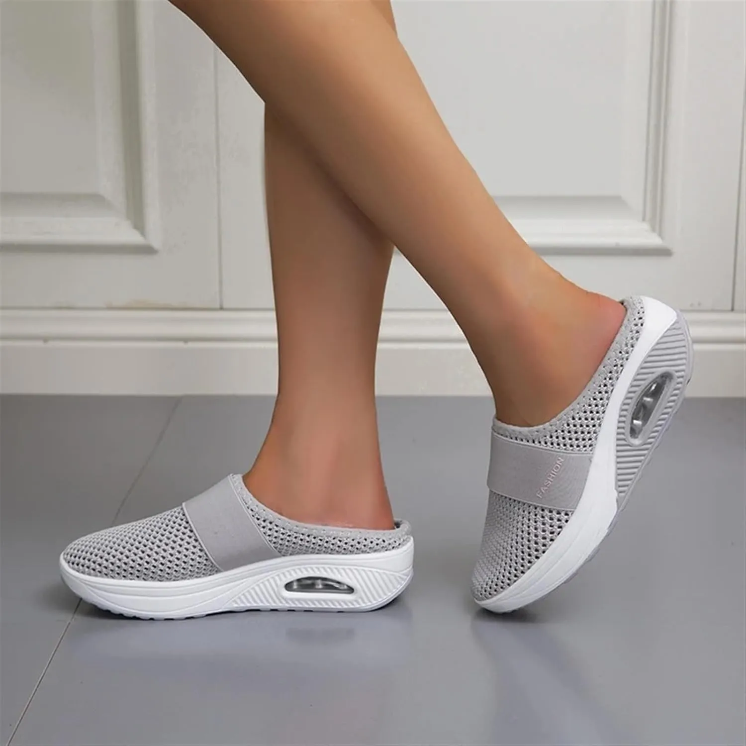 Mules Shoes for Women Backless Walking Sneakers Mesh Air Cushion Orthopedic Diabetic Shoes Backless Breathable Arch Support Sandals Outdoor Slippers Wide Width Clogs
