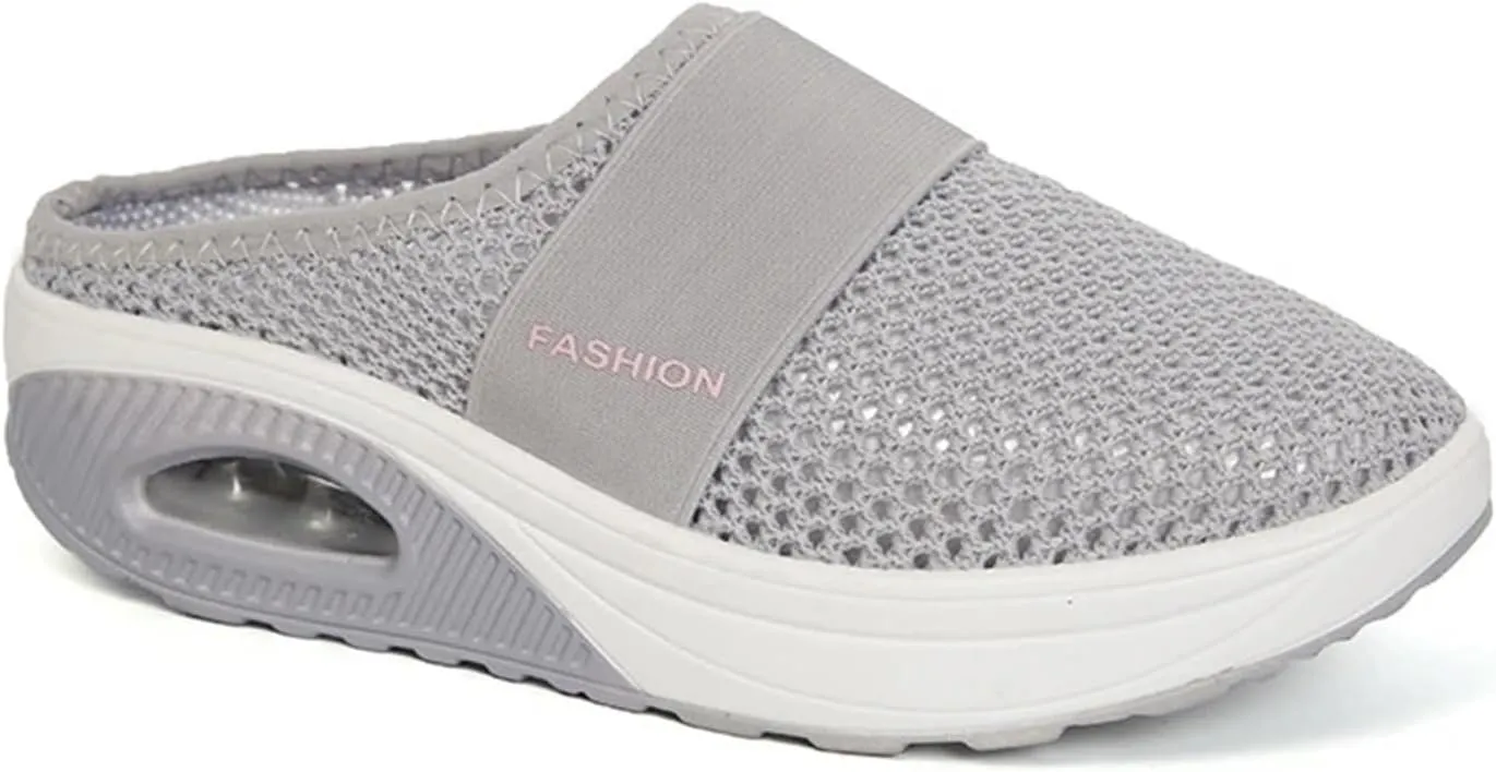 Mules Shoes for Women Backless Walking Sneakers Mesh Air Cushion Orthopedic Diabetic Shoes Backless Breathable Arch Support Sandals Outdoor Slippers Wide Width Clogs