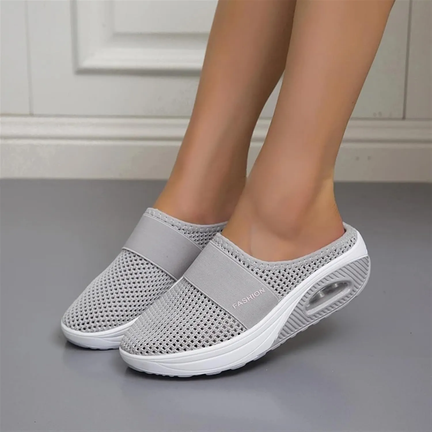 Mules Shoes for Women Backless Walking Sneakers Mesh Air Cushion Orthopedic Diabetic Shoes Backless Breathable Arch Support Sandals Outdoor Slippers Wide Width Clogs