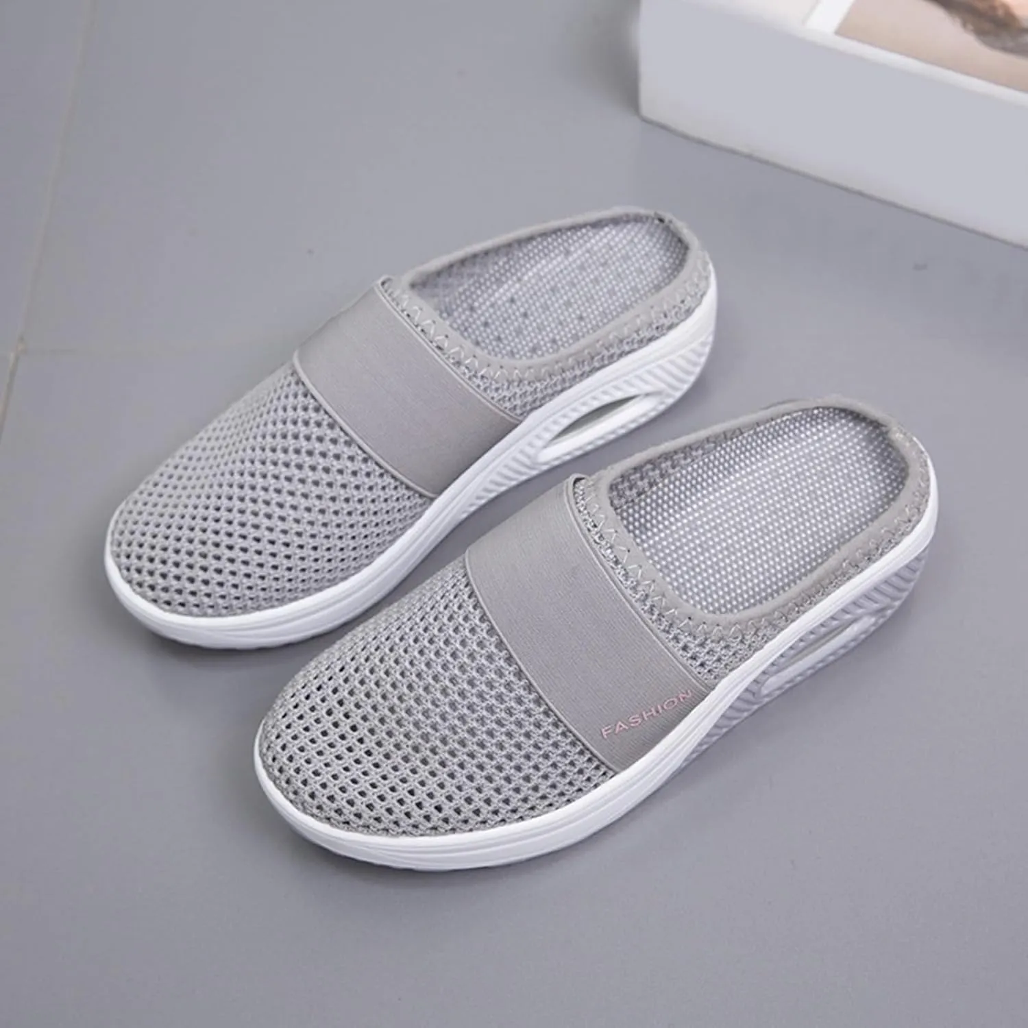 Mules Shoes for Women Backless Walking Sneakers Mesh Air Cushion Orthopedic Diabetic Shoes Backless Breathable Arch Support Sandals Outdoor Slippers Wide Width Clogs