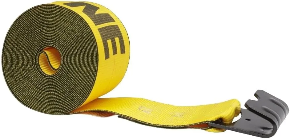 Mytee Products Kinedyne Winch Straps 4" x 30' Gold Heavy Duty Tie Down w/Flat Hooks WLL# 5400 lbs | 4 Inch Cargo Control for Flatbed Truck Utility Trailer (1 Pack)