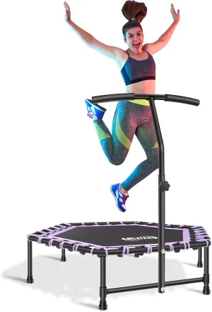 Newan 45'' Fitness Trampoline with Adjustable Handle Bar, Silent Trampoline Bungee Rebounder Jumping Cardio Trainer Workout for Adults - Mini Trampoline Max Limit 330 lbs