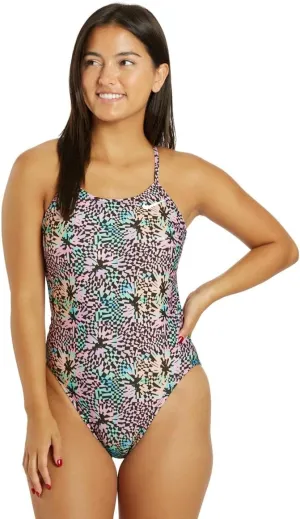 Nike Women's HydraStrong Multi Print Cut Out One Piece Swimsuit Pink Bloom, Size 32