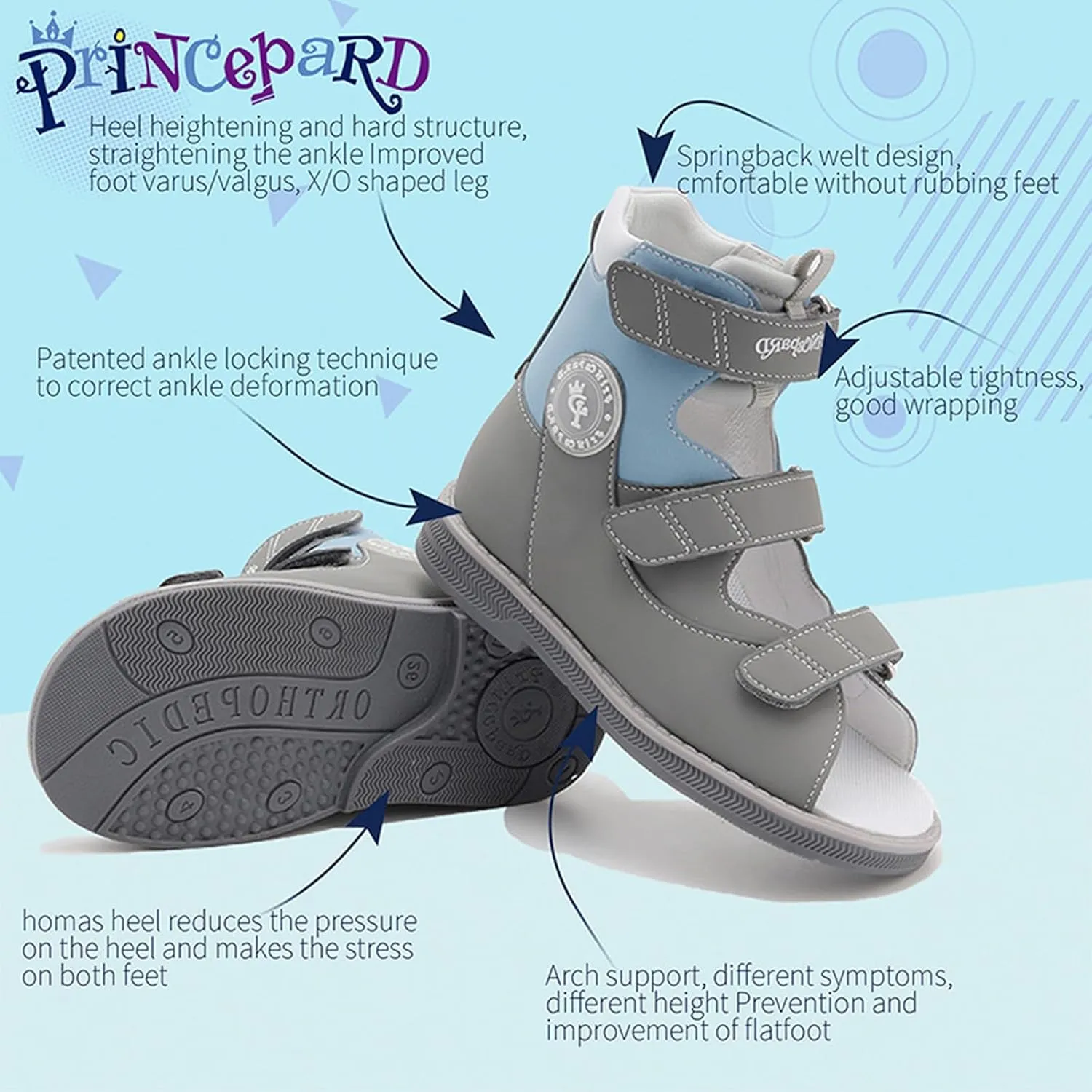 Orthopedic Sandals for Toddlers and Kids,High-top AFO Shoes with Ankle and Arch Support