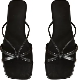 OYOANGLE Women's Leather Strappy Sandals Square Toe Slip On Flat Sandals Outdoor Slippers