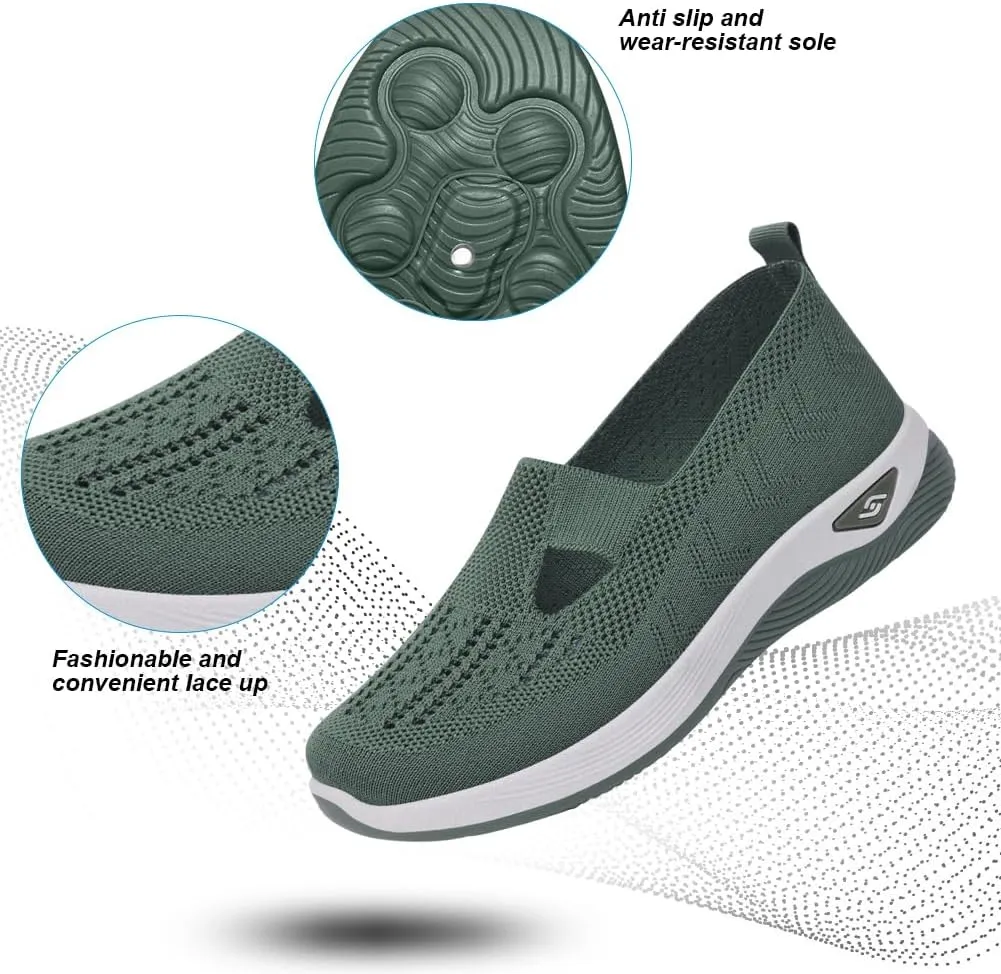 Padgene Women Walking Shoes Sock Sneakers Slip-On Breathable Mesh Trainers Women's Comfortable Casual Ladies Air Cushion Athletic Shoes Running Jogging Shoes