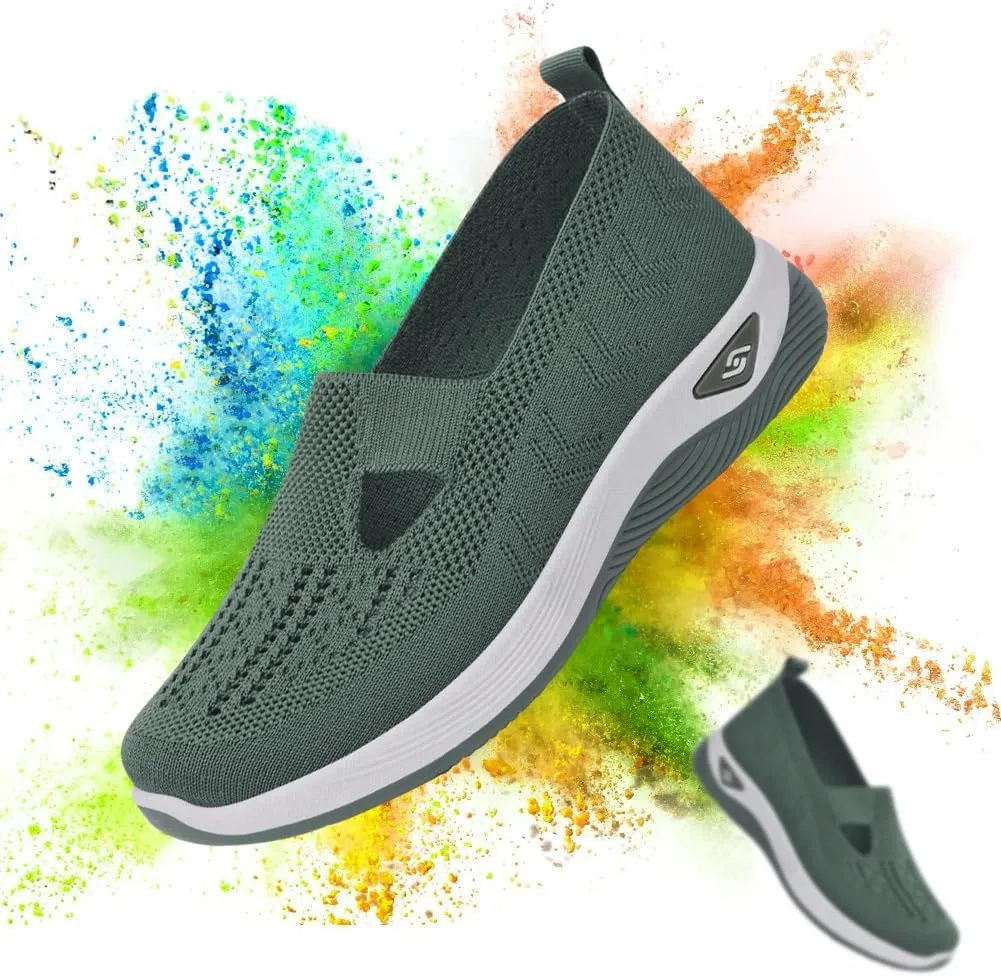 Padgene Women Walking Shoes Sock Sneakers Slip-On Breathable Mesh Trainers Women's Comfortable Casual Ladies Air Cushion Athletic Shoes Running Jogging Shoes