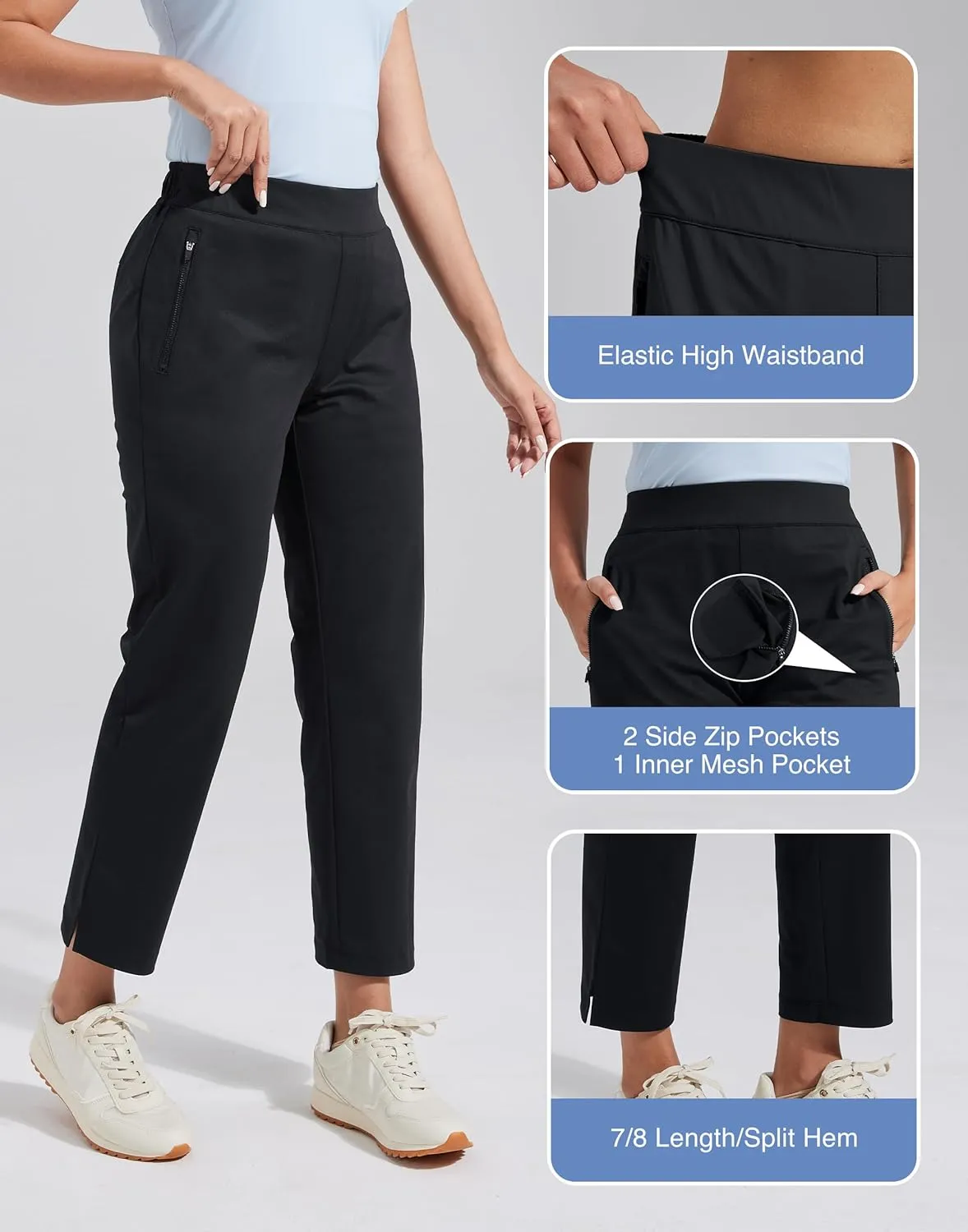 Pioneer Camp Womens Golf Pants with Zip Pockets High Waisted Stretch 7/8 Ankle Dress Work Business Casual Slacks Travel Pants