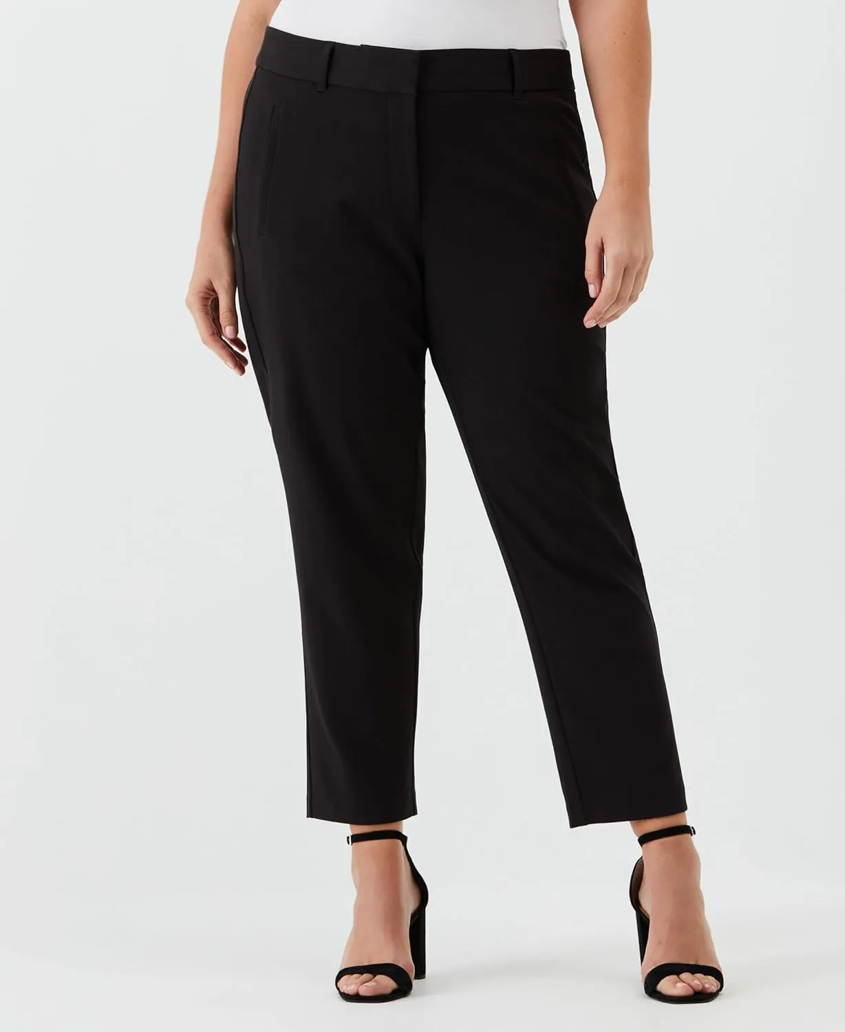 Rafaella Women's 28" Plus Size Stretch Ankle Pants with Slimming Waist Panel, Soft Gabardine Fabric, Straight Leg Classic Fit