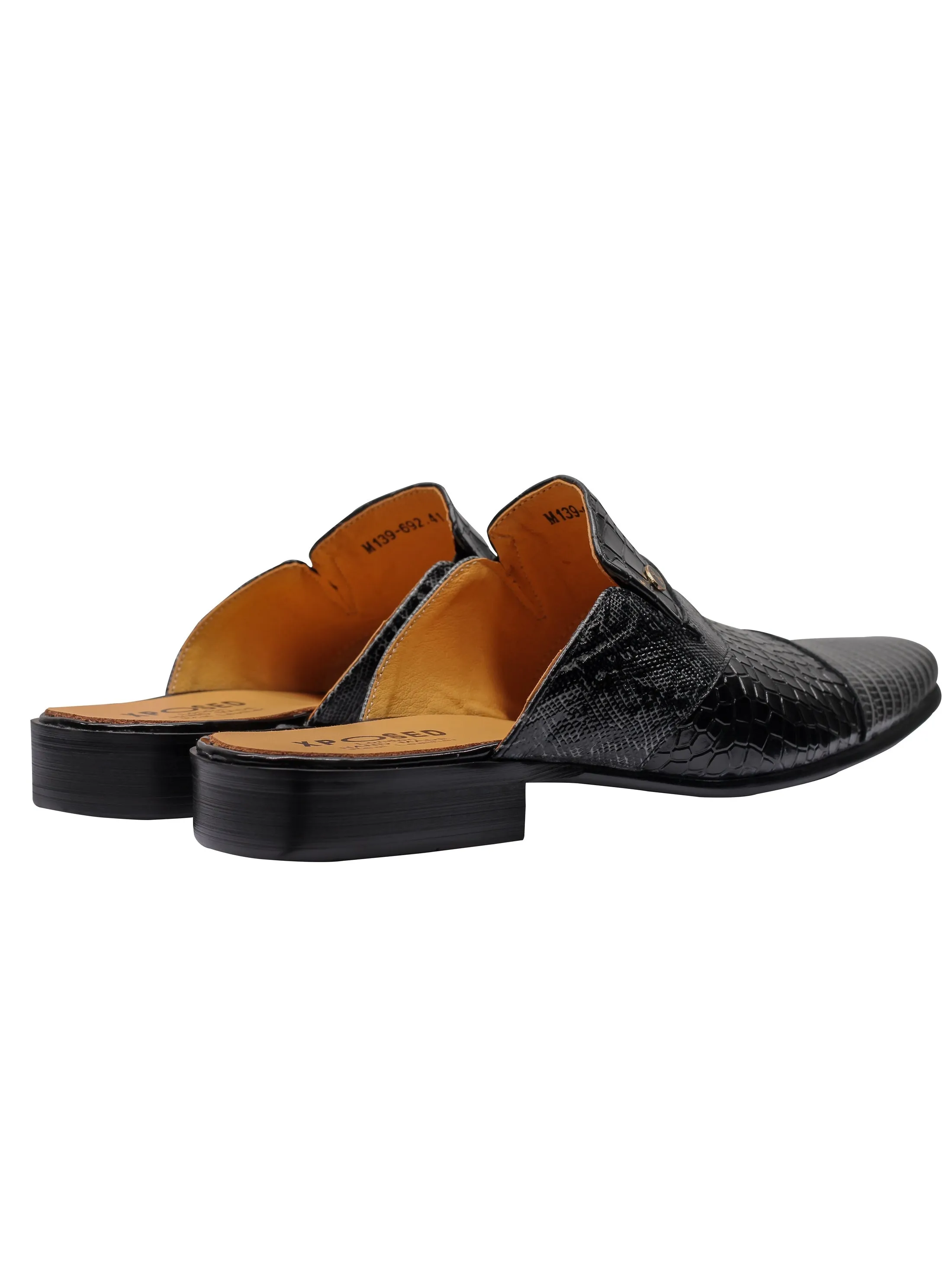REAL LEATHER BLACK GREY PRINTED HALF SHOE