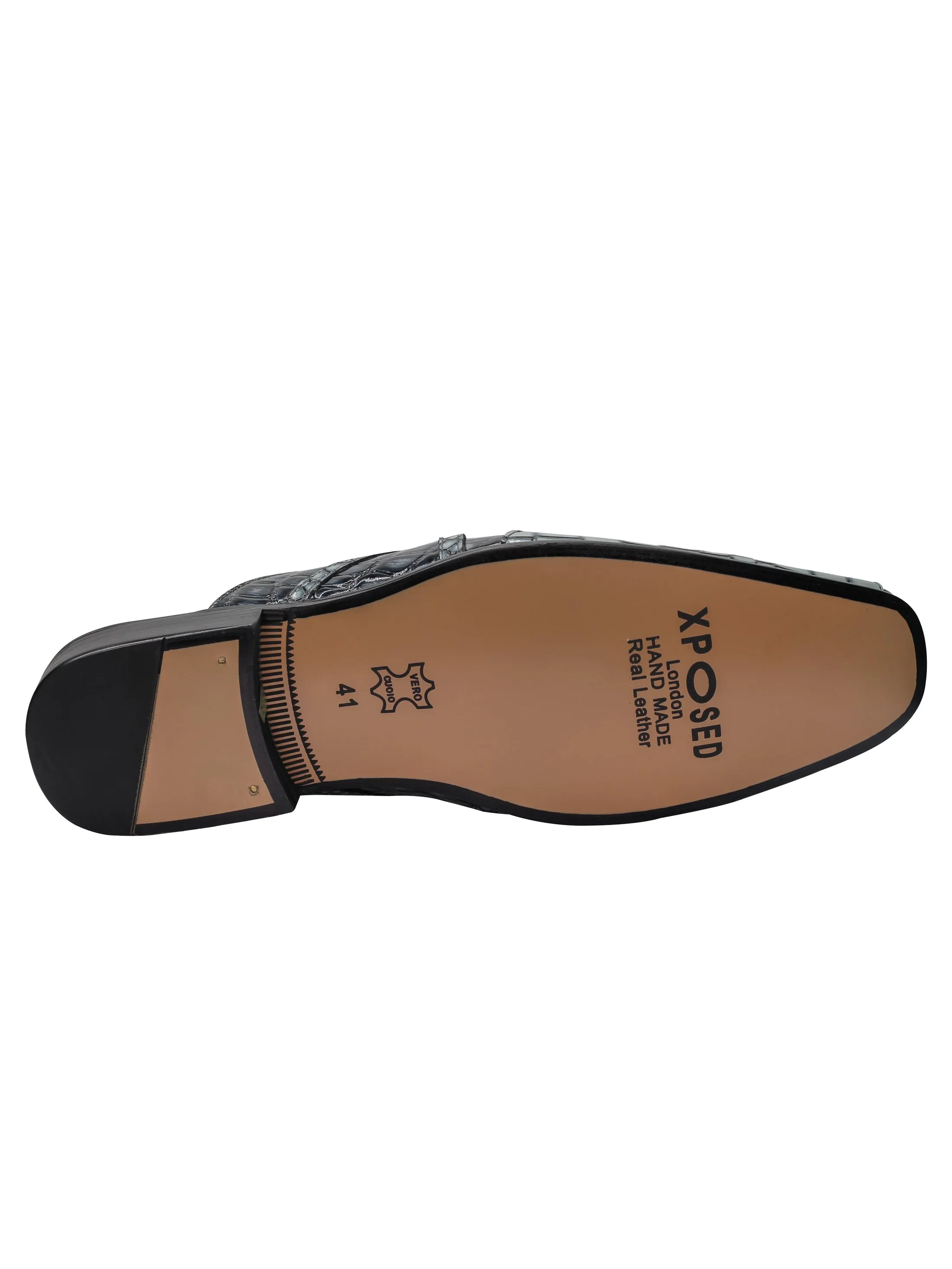 REAL LEATHER BLACK GREY SHINY PRINTED HALF SHOES