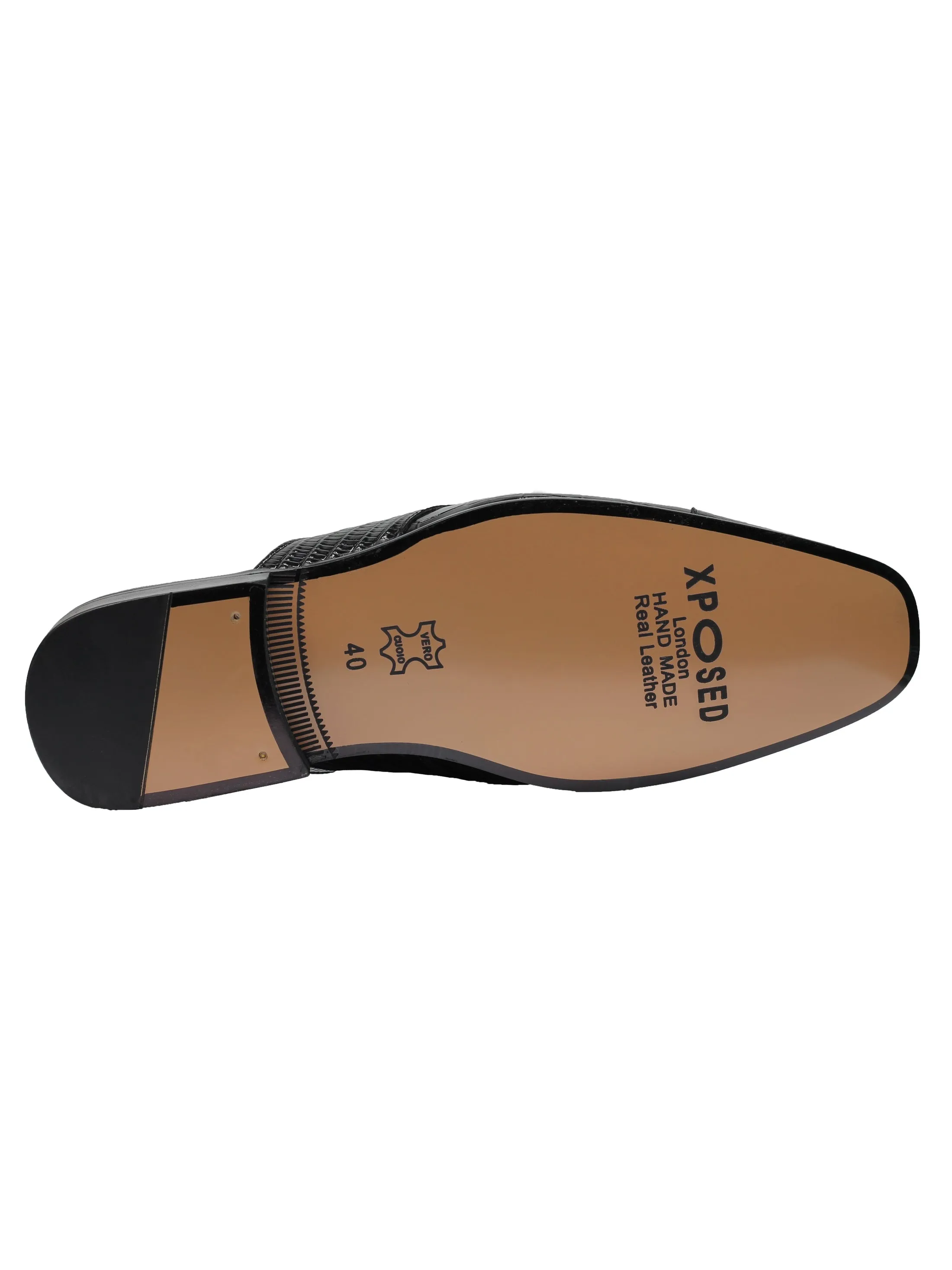 REAL LEATHER BLACK PRINTED HALF SHOE