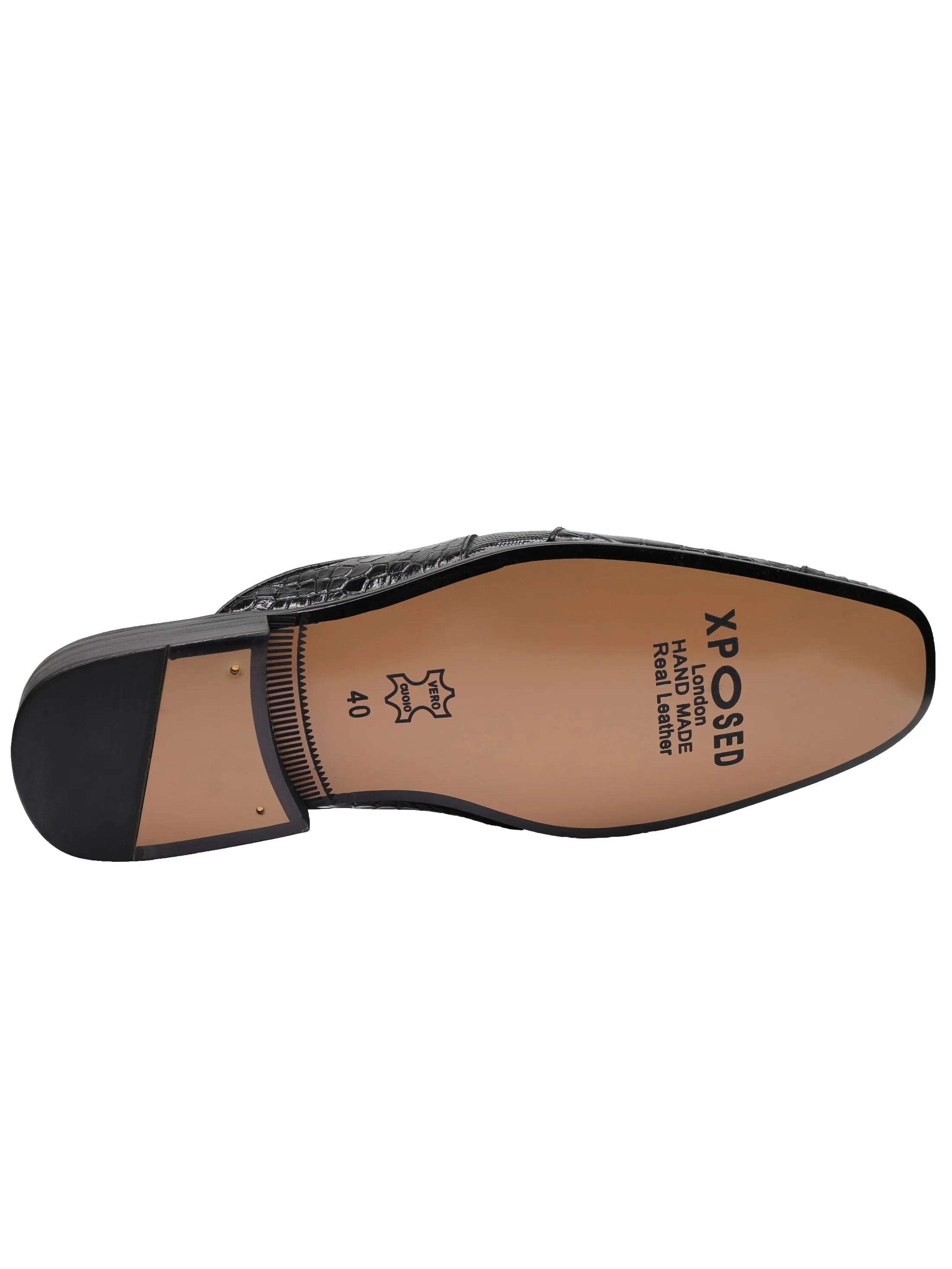 REAL LEATHER BLACK PRINTED HALF SHOES