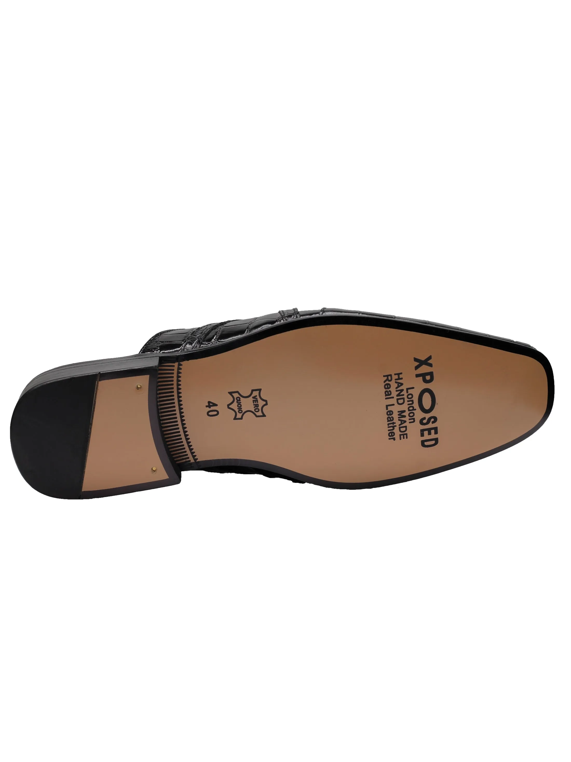 REAL LEATHER BLACK SHINY PRINTED HALF SHOES