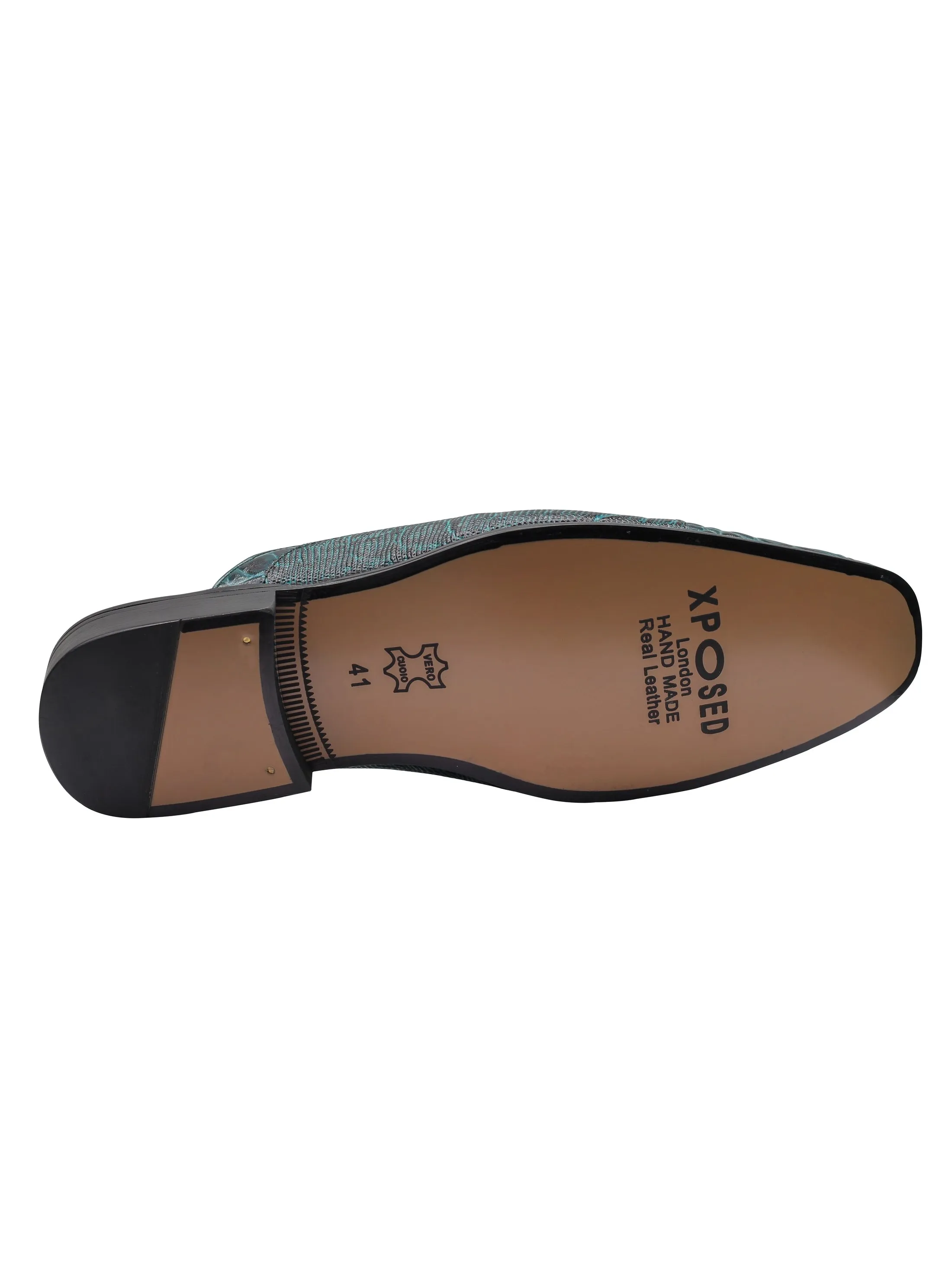 REAL LEATHER GREEN PRINTED HALF SHOE