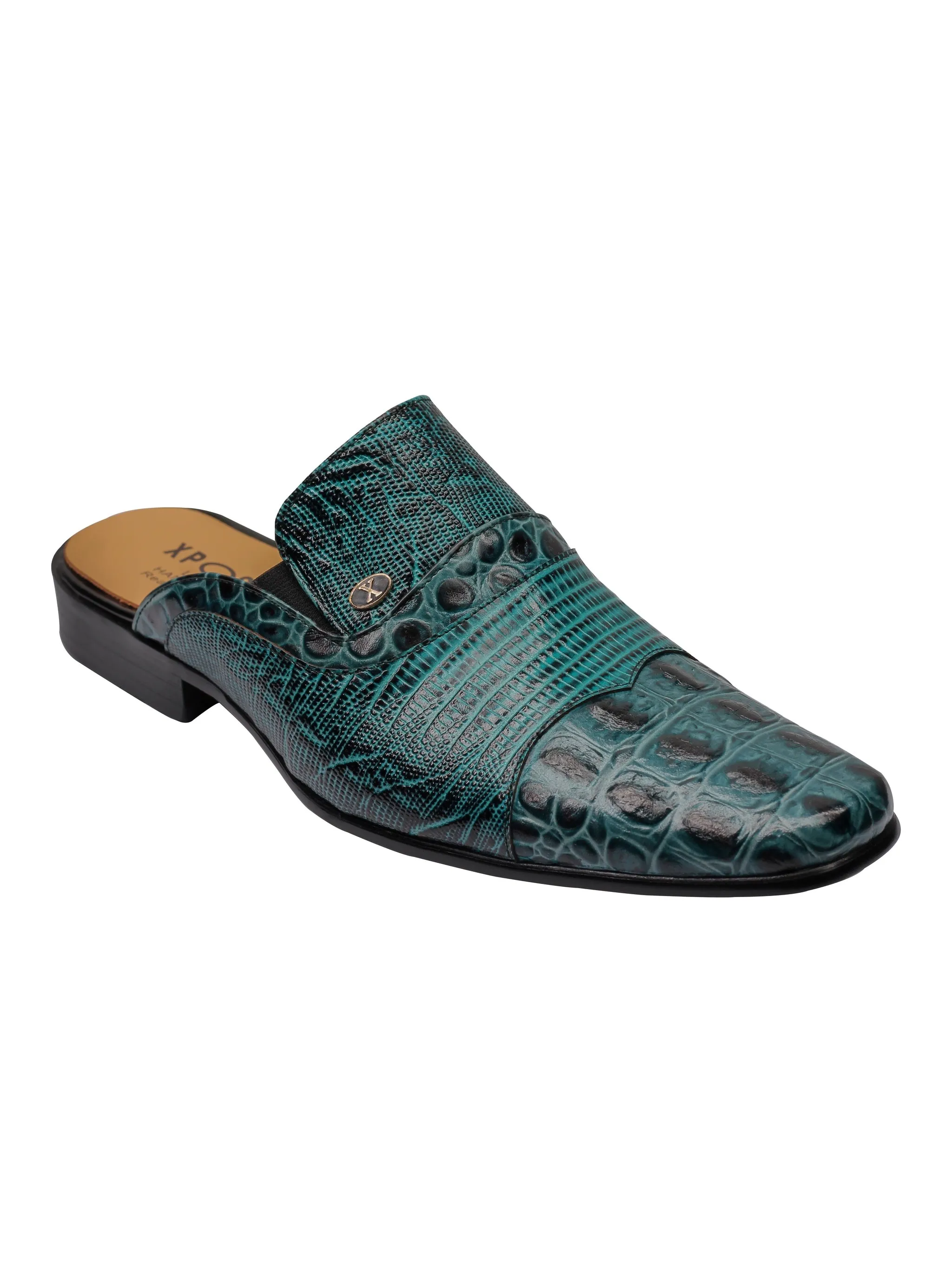 REAL LEATHER GREEN PRINTED HALF SHOE