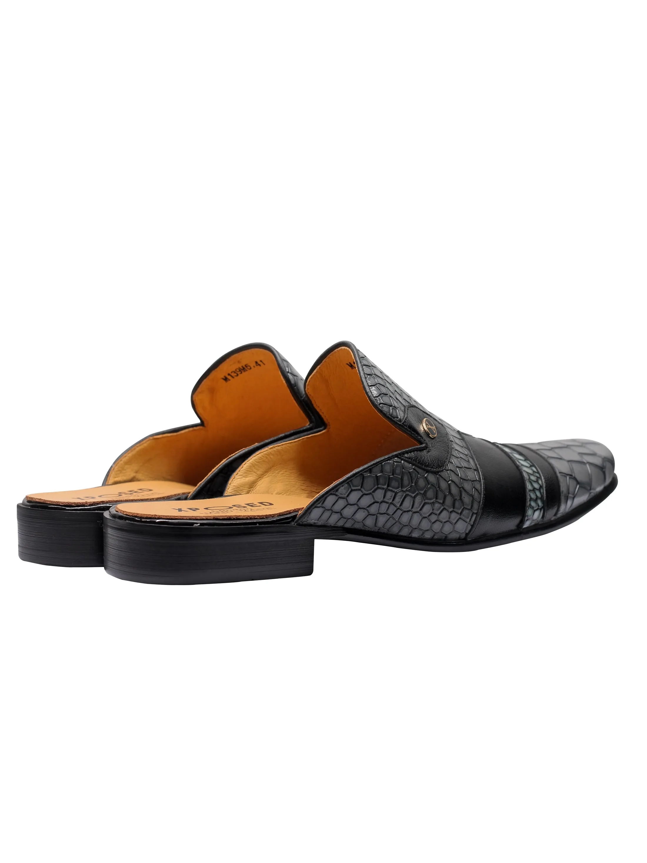 REAL LEATHER GREY PRINTED HALF SHOE