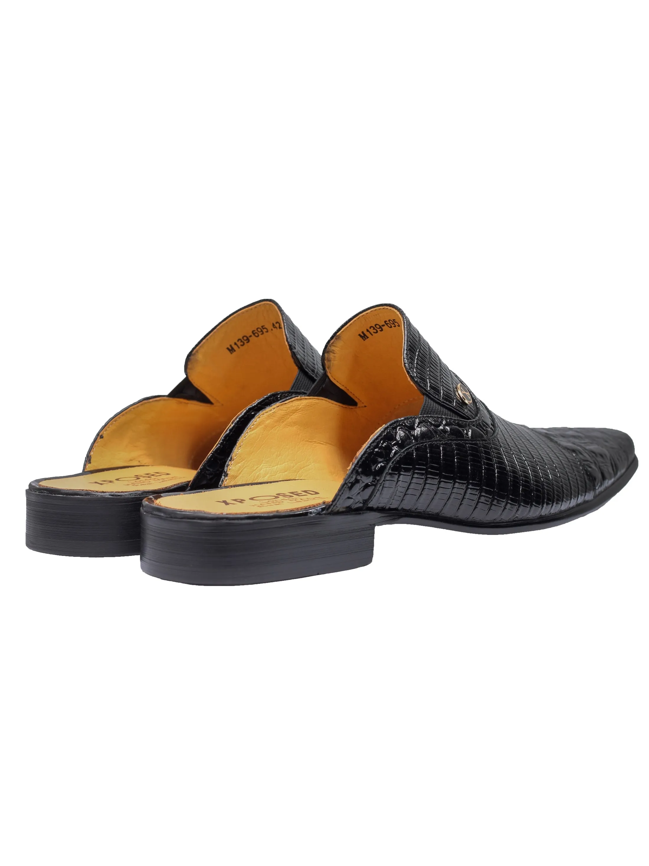REAL LEATHER PRINTED BLACK HALF SHOE