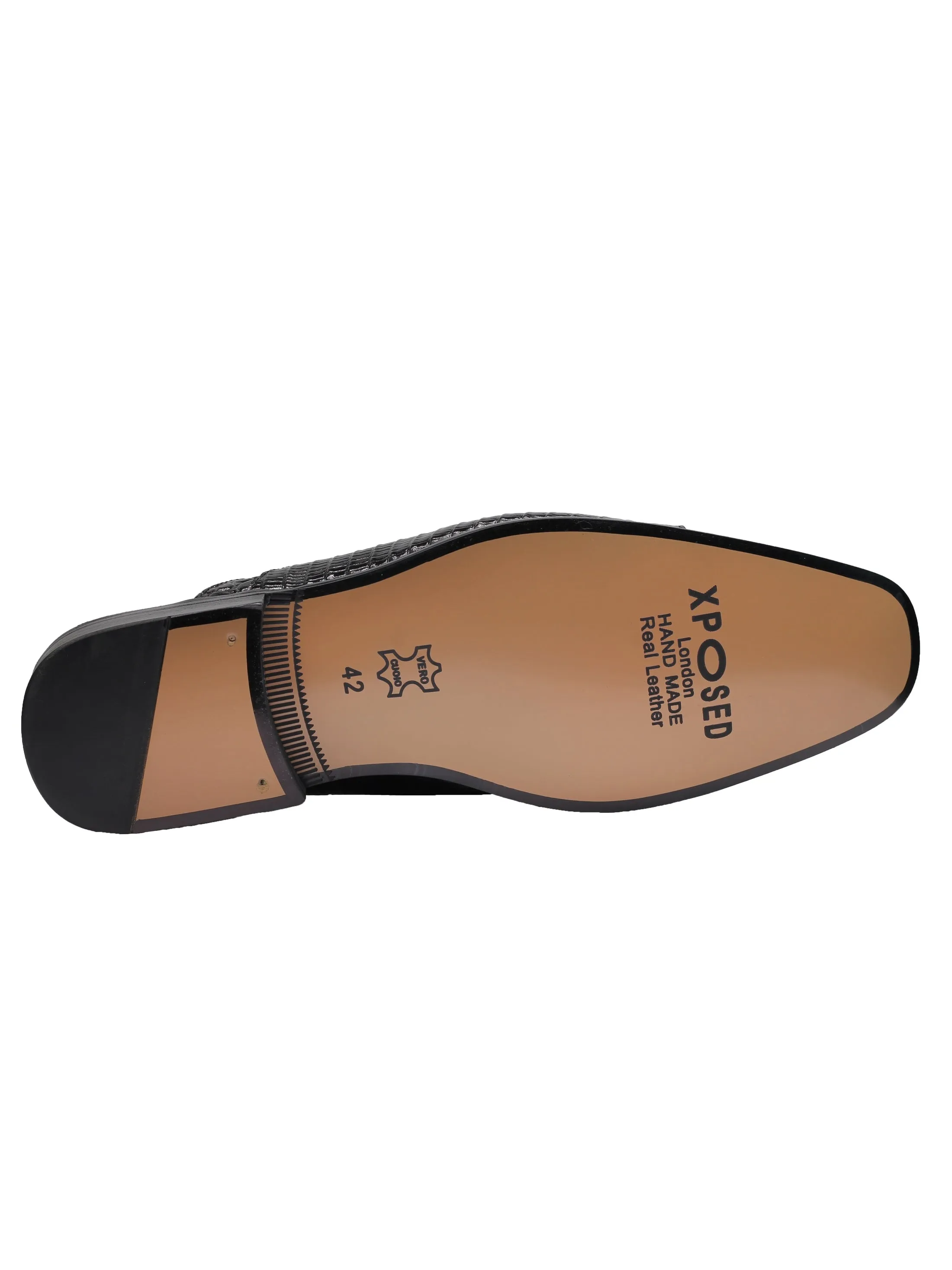 REAL LEATHER PRINTED BLACK HALF SHOE