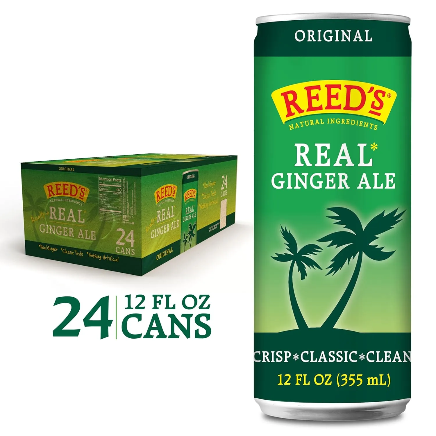 Reed's Real Ginger Ale - Made with Pressed Organic Ginger - Crisp, Classic Taste - 12oz Slim Cans, 24 Pack
