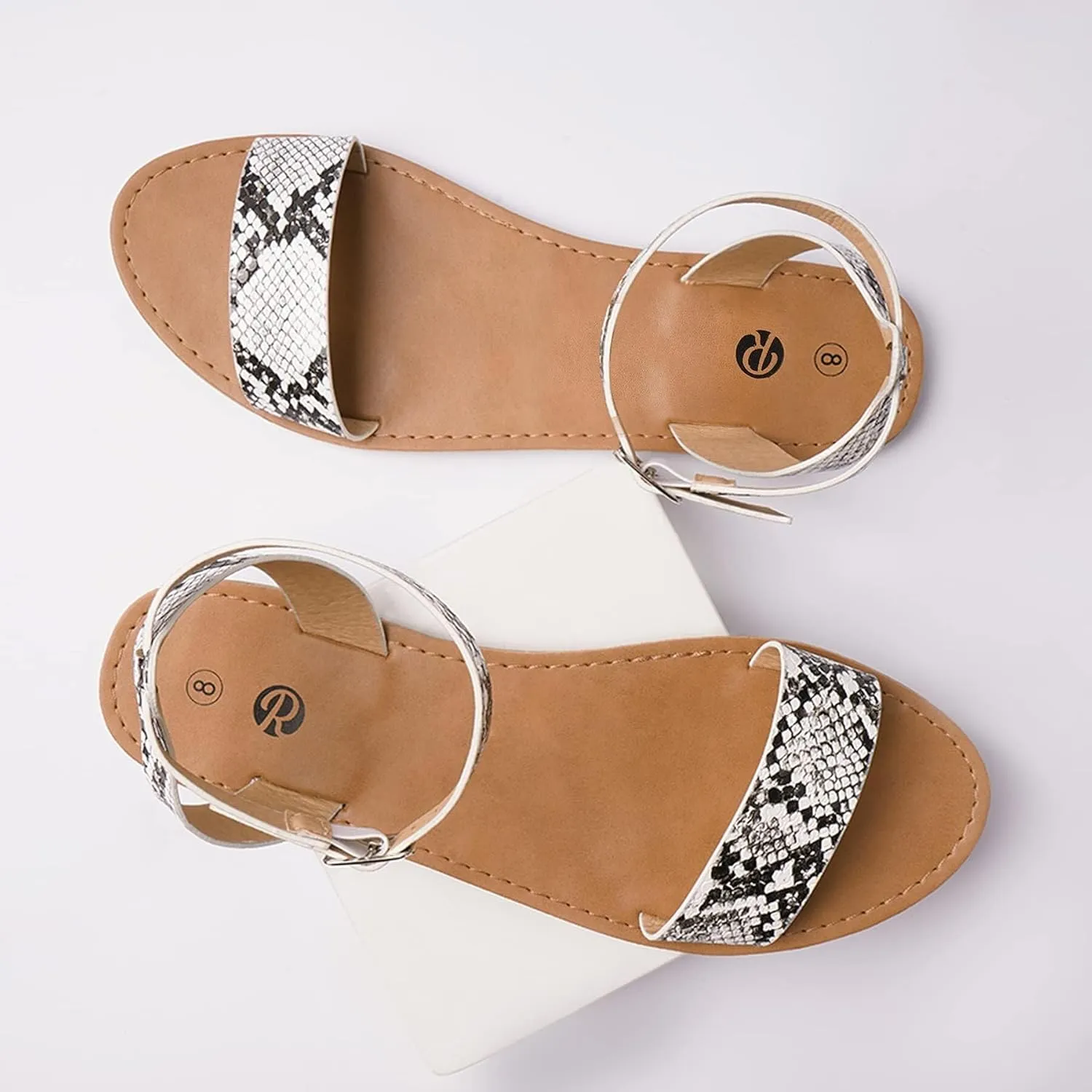 Rekayla Flat Faux Leather Ankle Strap and Adjustable Buckle Sandals for Women