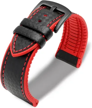 RHAIYAN 18mm 20mm 22mm 24mm Premium-Grade Waterproof Silicone Watch Strap Men Women Rubber Wrist Band Bracelet Accessories Compatible with Omega Specific (Color : Black-Black red, Size : 24mm)