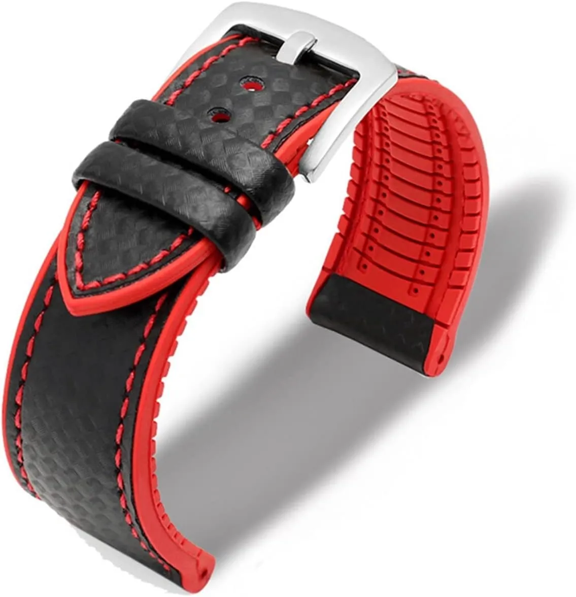 RHAIYAN 18mm 20mm 22mm 24mm Premium-Grade Waterproof Silicone Watch Strap Men Women Rubber Wrist Band Bracelet Accessories Compatible With Omega Specific ( Color : Silver-black red , Size : 18mm )