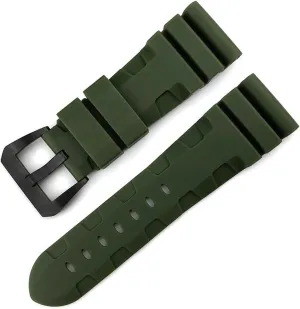 RHAIYAN Natural Rubber Strap Waterproof Silicone Watch Band Watch Accessories 24mm 26mm Best Compatible with Panerai Fat Sea PAM380 351 111 Specific (Color : Amy Green, Size : 26mm Silver Buckle)