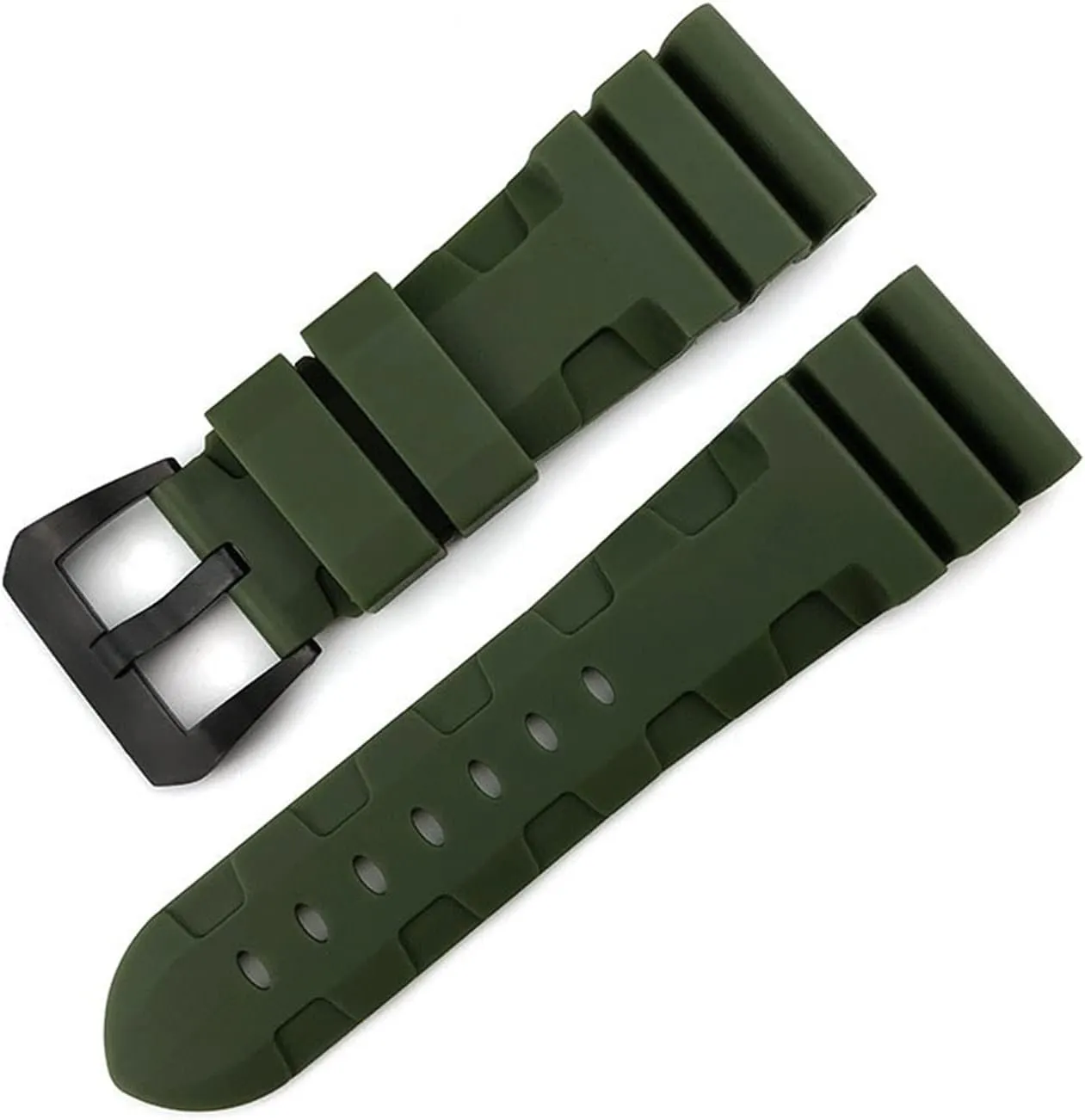 RHAIYAN Natural Rubber Strap Waterproof Silicone Watch Band Watch Accessories 24mm 26mm Best Compatible with Panerai Fat Sea PAM380 351 111 Specific (Color : Amy Green, Size : 26mm Silver Buckle)