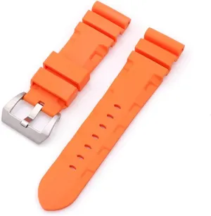 RHAIYAN Natural Rubber Strap Waterproof Silicone Watch Band Watch Accessories 24mm 26mm Best Compatible with Panerai Fat Sea PAM380 351 111 Specific (Color : Orange, Size : 24mm Silver Buckle)